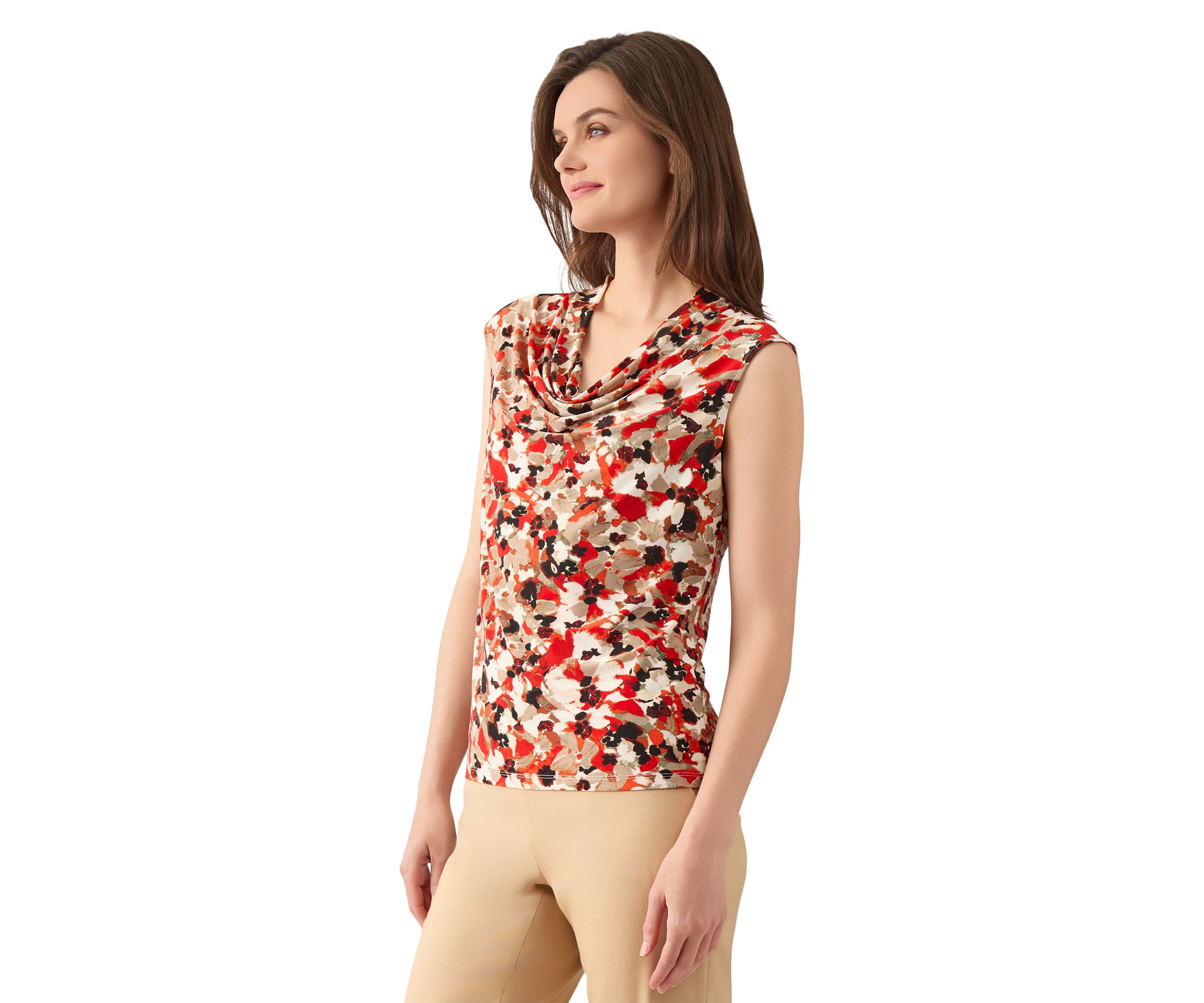 Womens Cap Sleeve Cowl Neck Top 