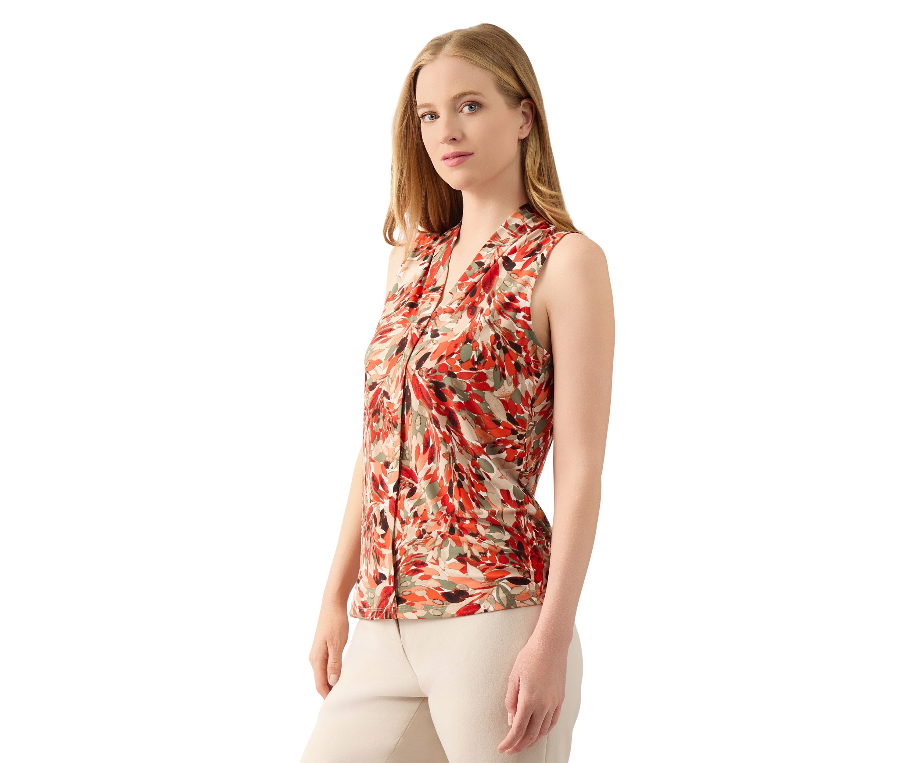 Womens Sleeveless Pleat Neck Placket Front Top 