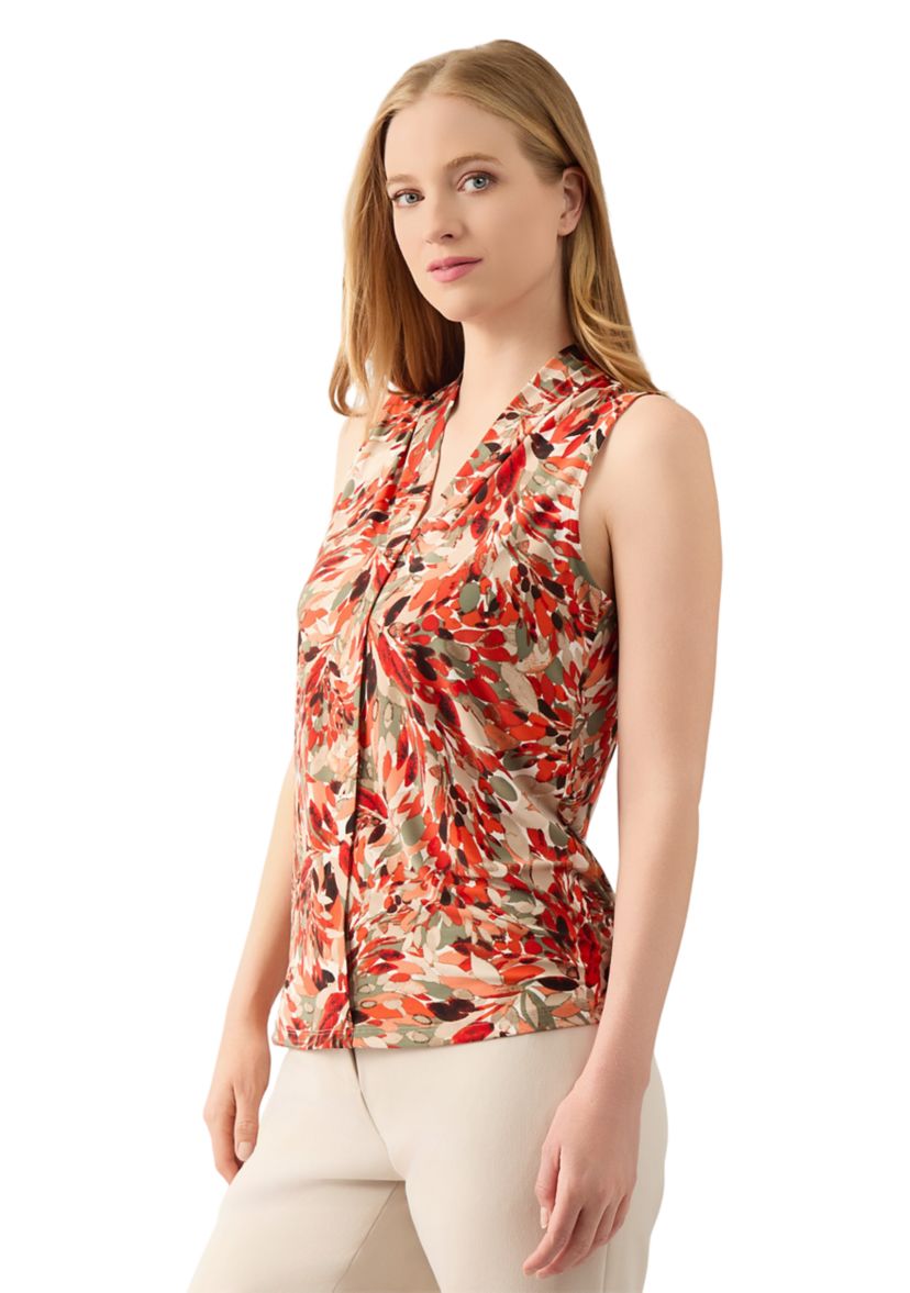 Womens Sleeveless Pleat Neck Placket Front Top 