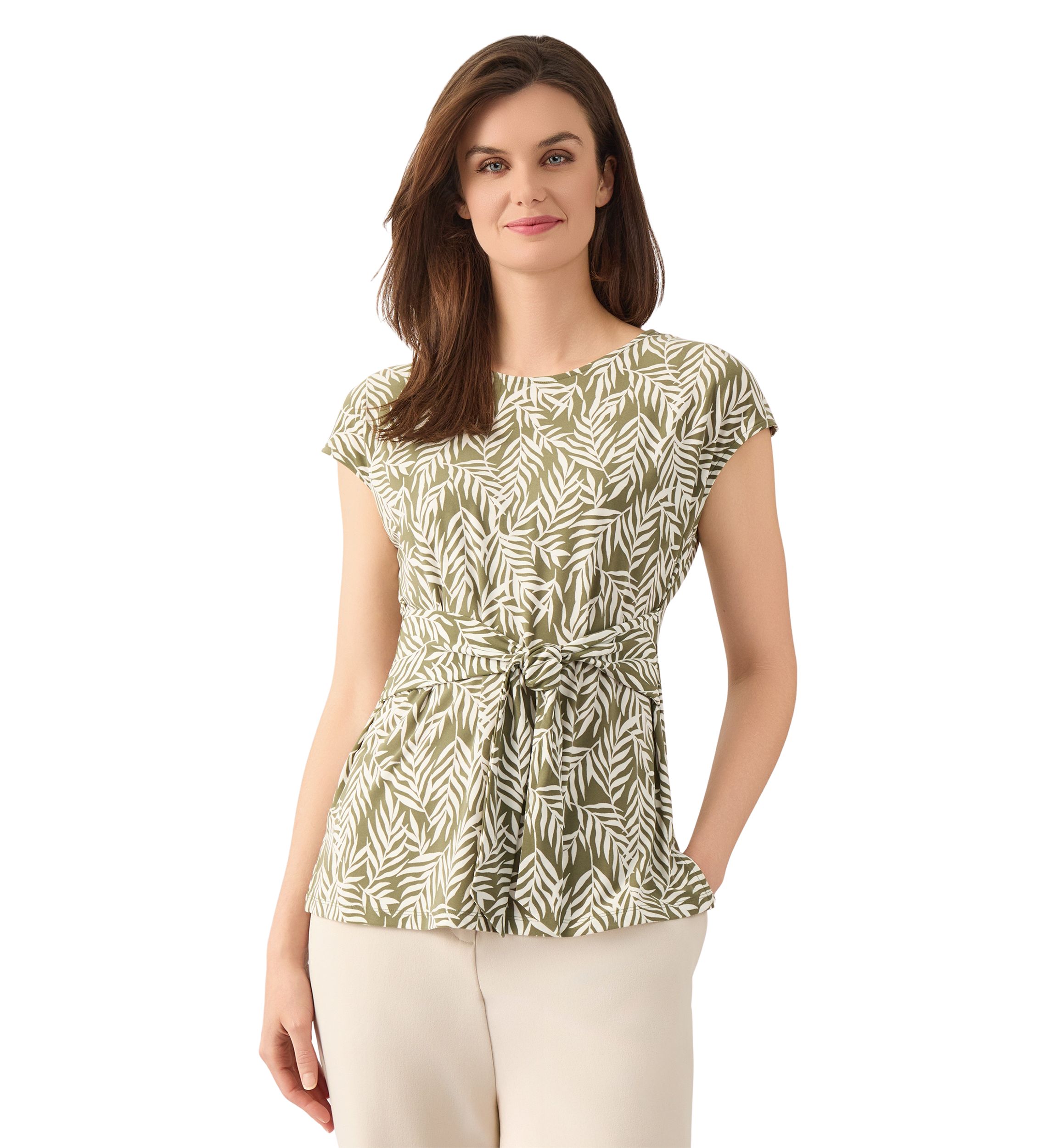 Womens Extended Shoulder Tie Front Top 