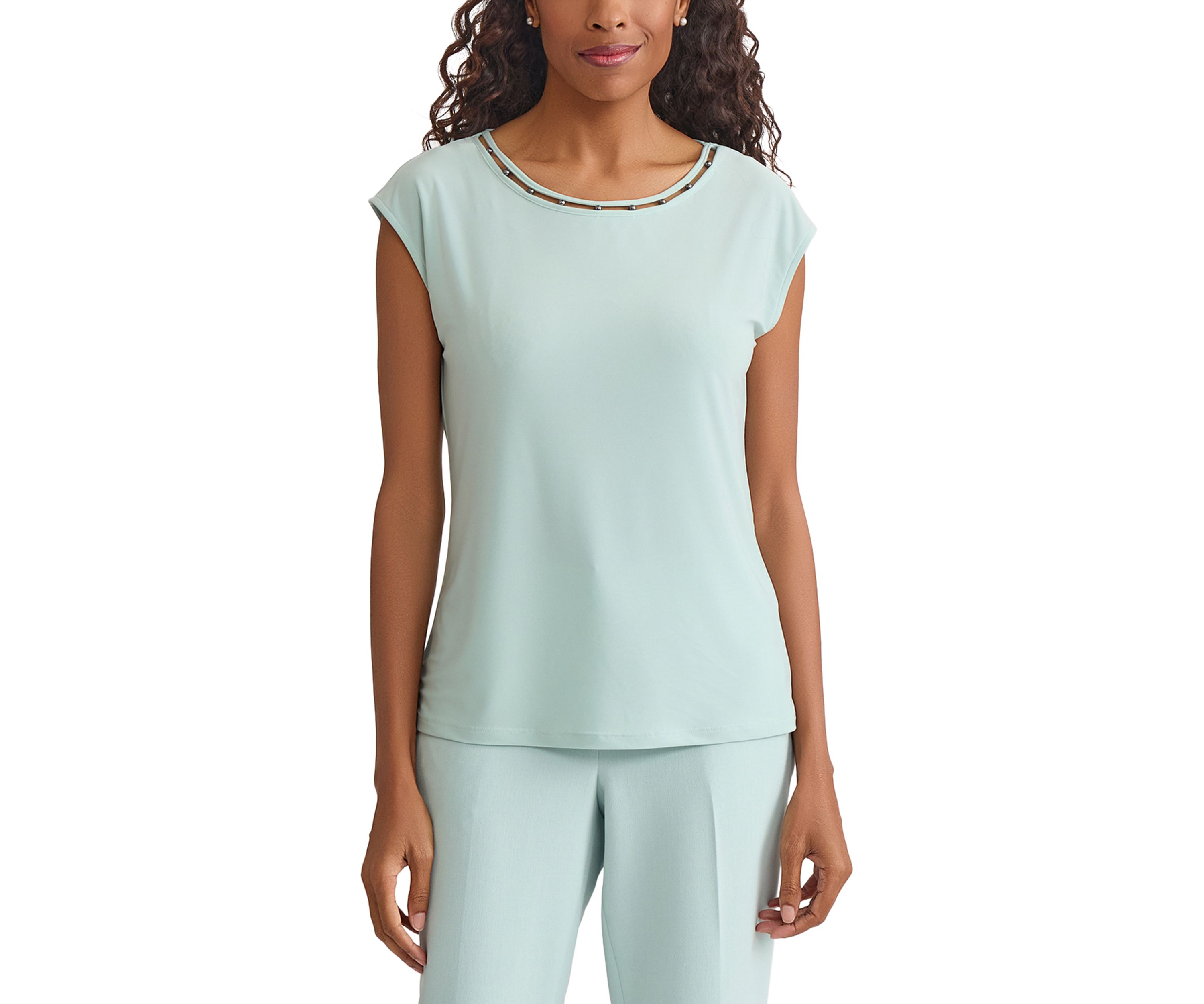 Womens Beaded Neck Knit Top