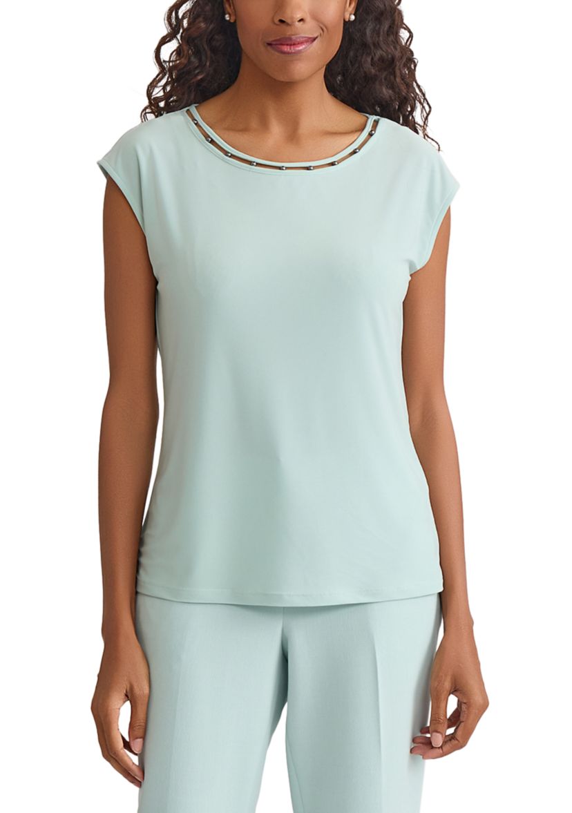 Womens Beaded Neck Knit Top