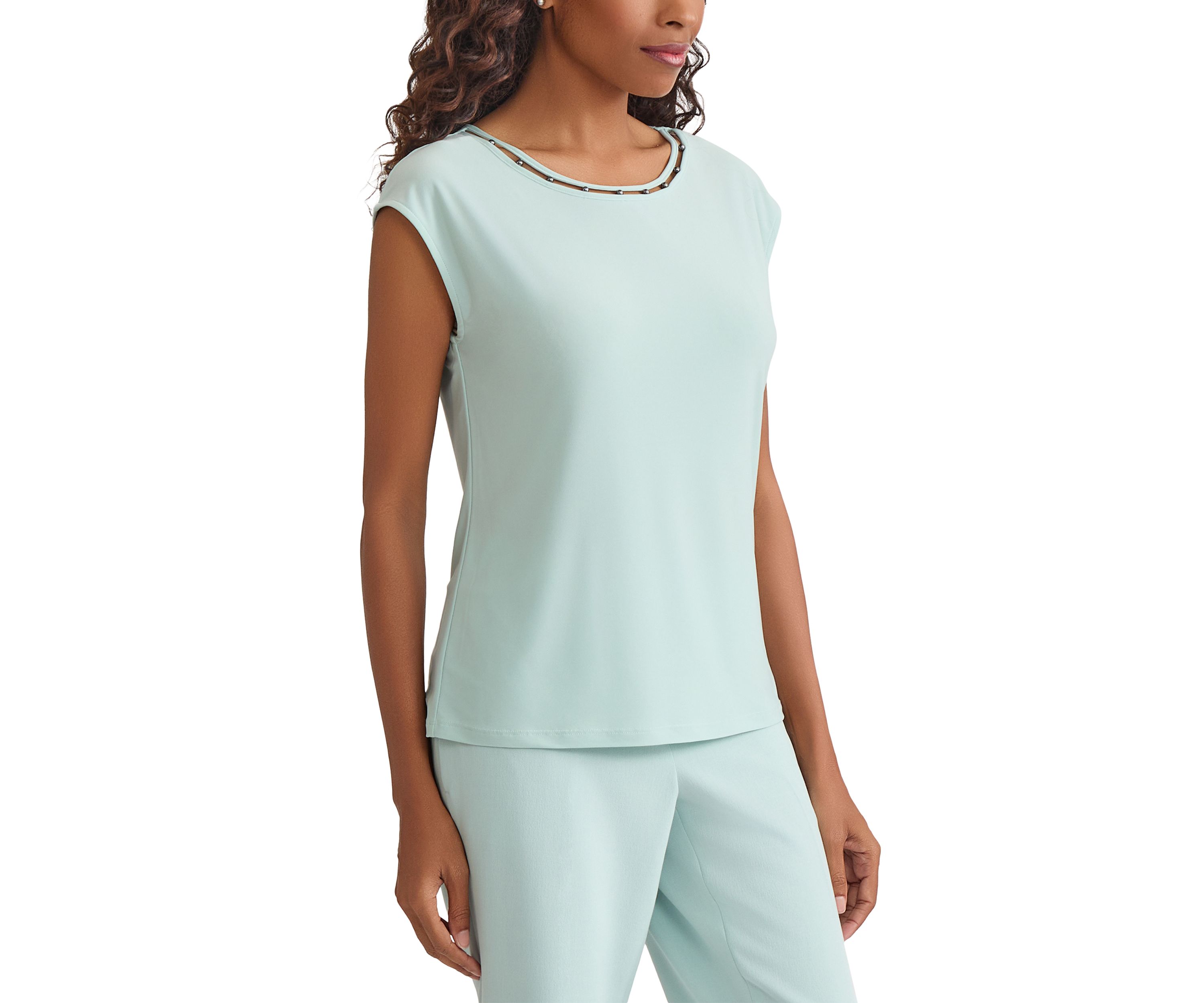 Womens Beaded Neck Knit Top