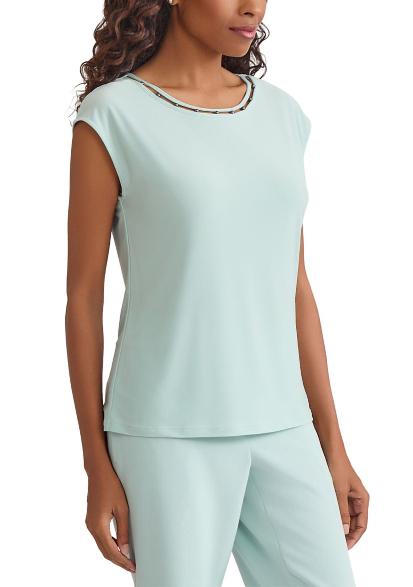 Womens Beaded Neck Knit Top