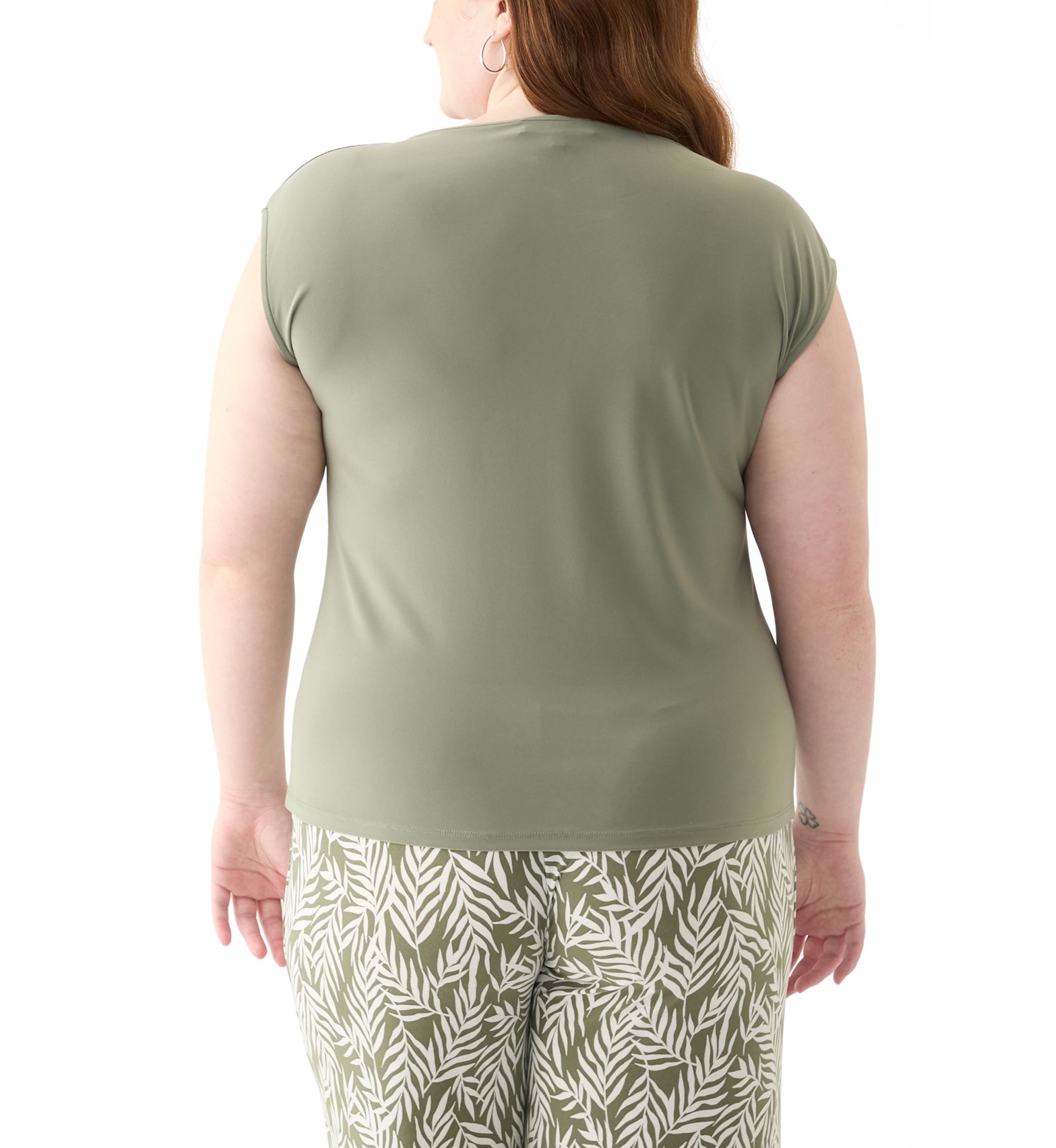 Plus Size Beaded Neck Extended Shoulder Top 