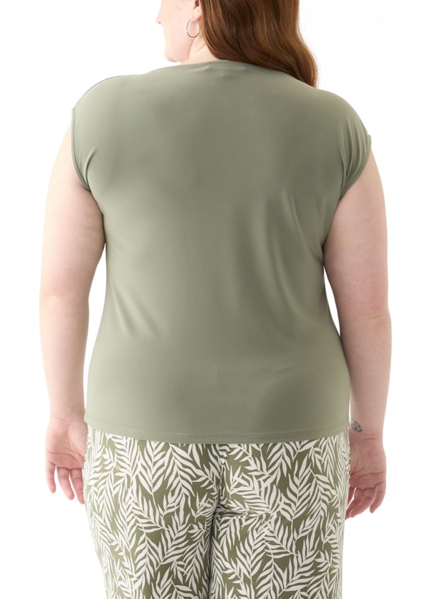 Plus Size Beaded Neck Extended Shoulder Top 