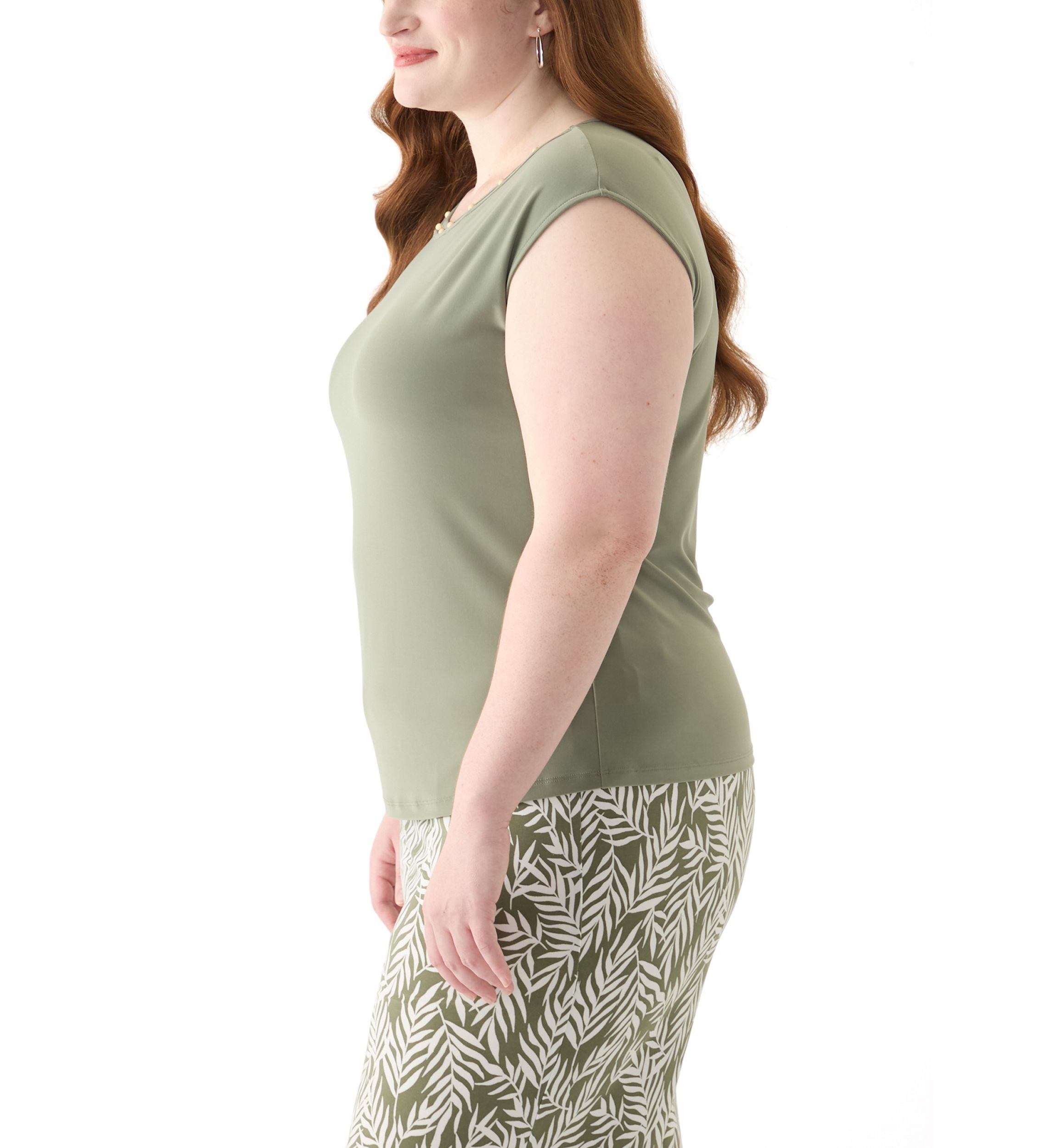 Plus Size Beaded Neck Extended Shoulder Top 