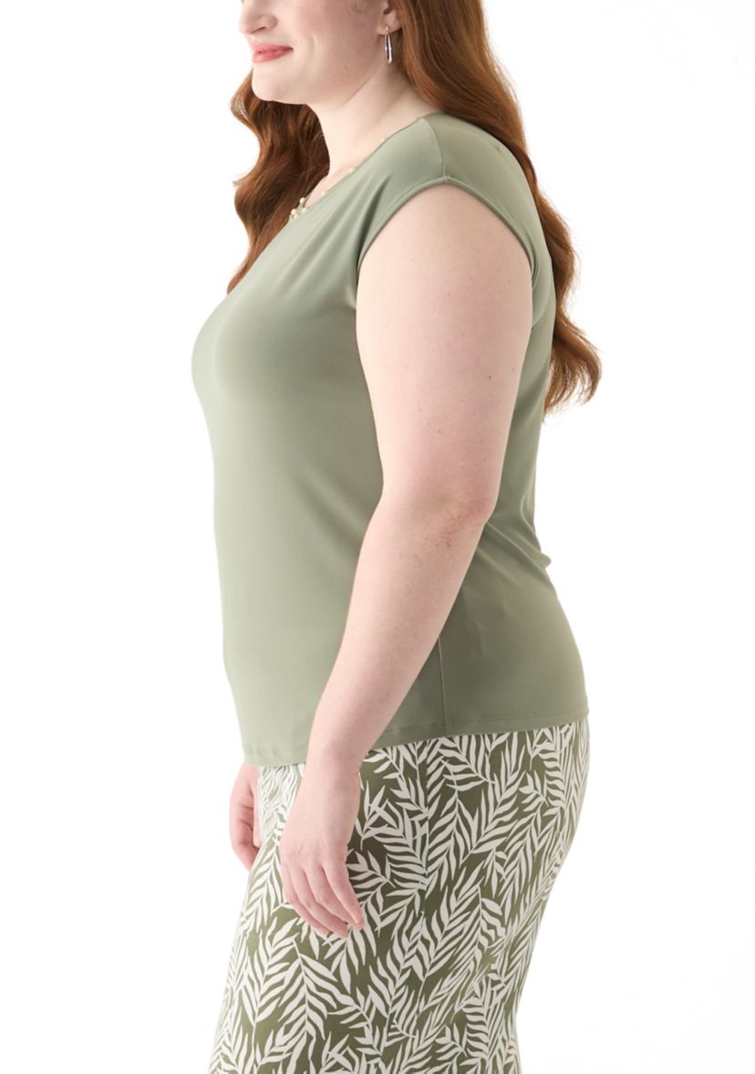 Plus Size Beaded Neck Extended Shoulder Top 
