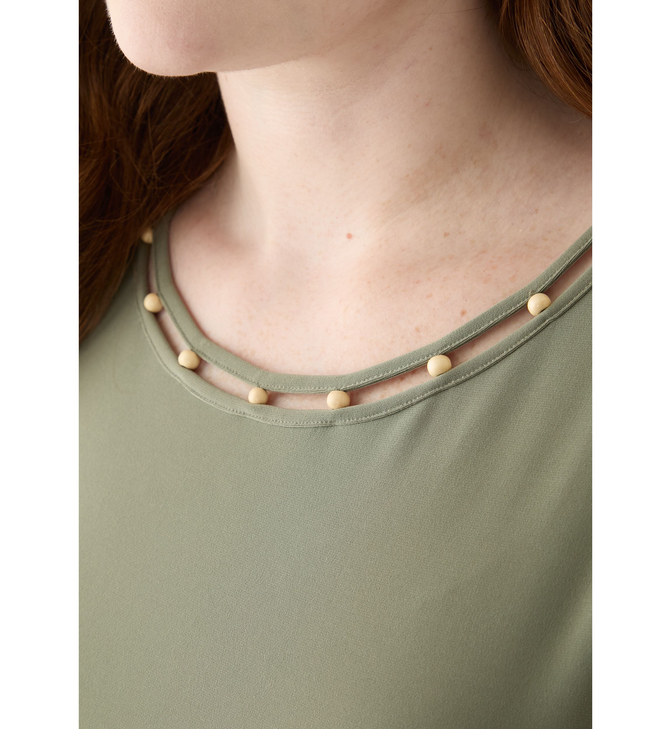 Plus Size Beaded Neck Extended Shoulder Top 