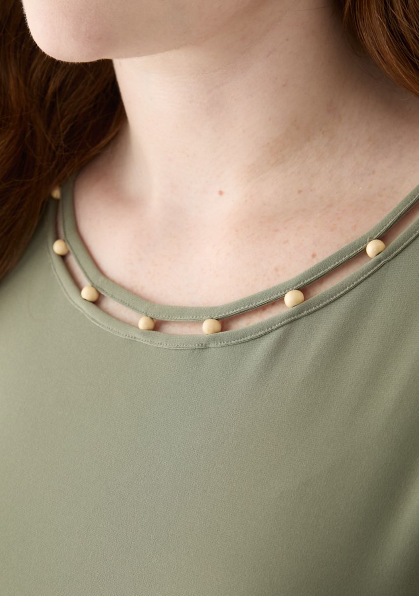 Plus Size Beaded Neck Extended Shoulder Top 