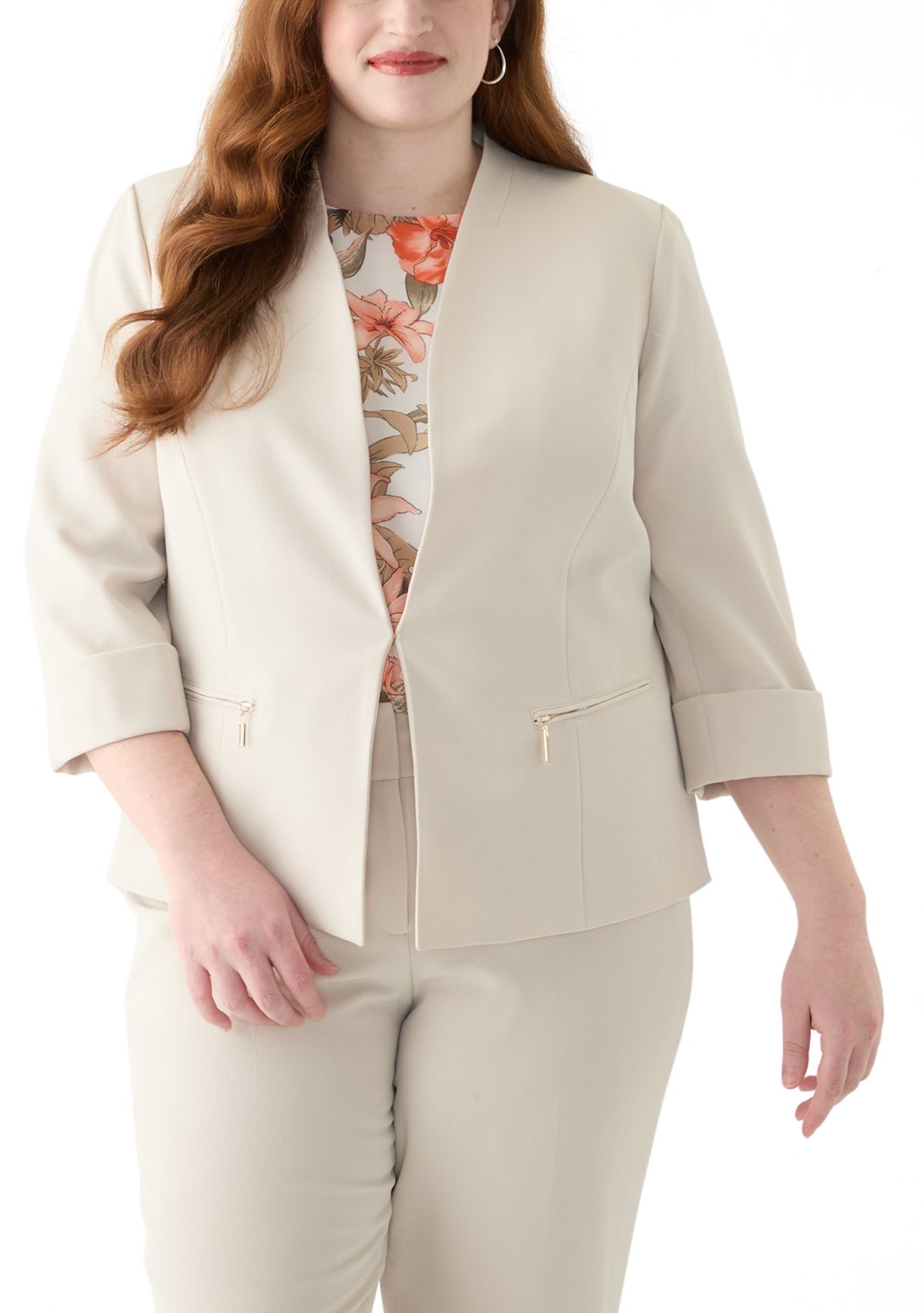Plus Size One Button Panel Seamed Blazer