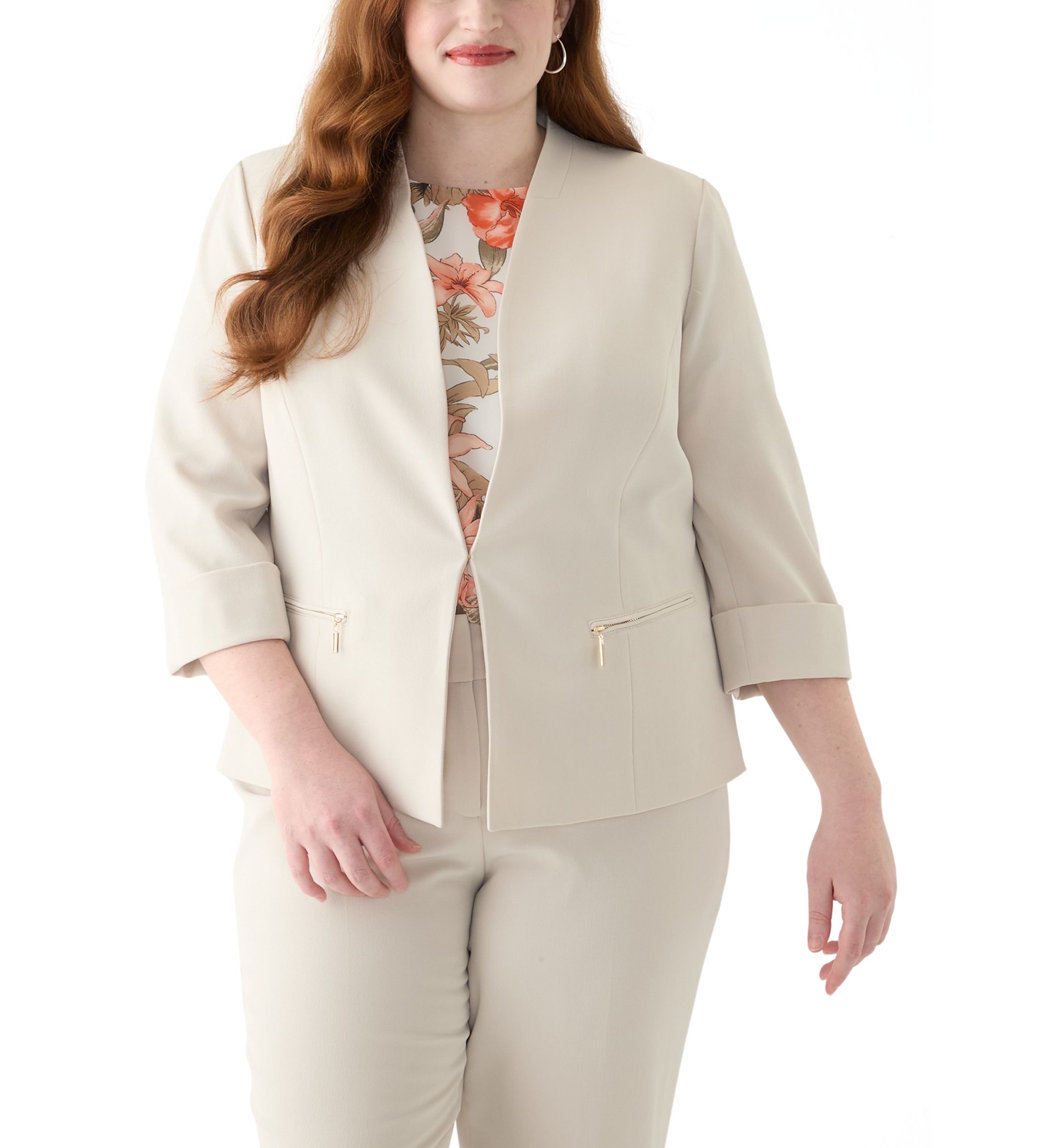 Plus Size One Button Panel Seamed Blazer