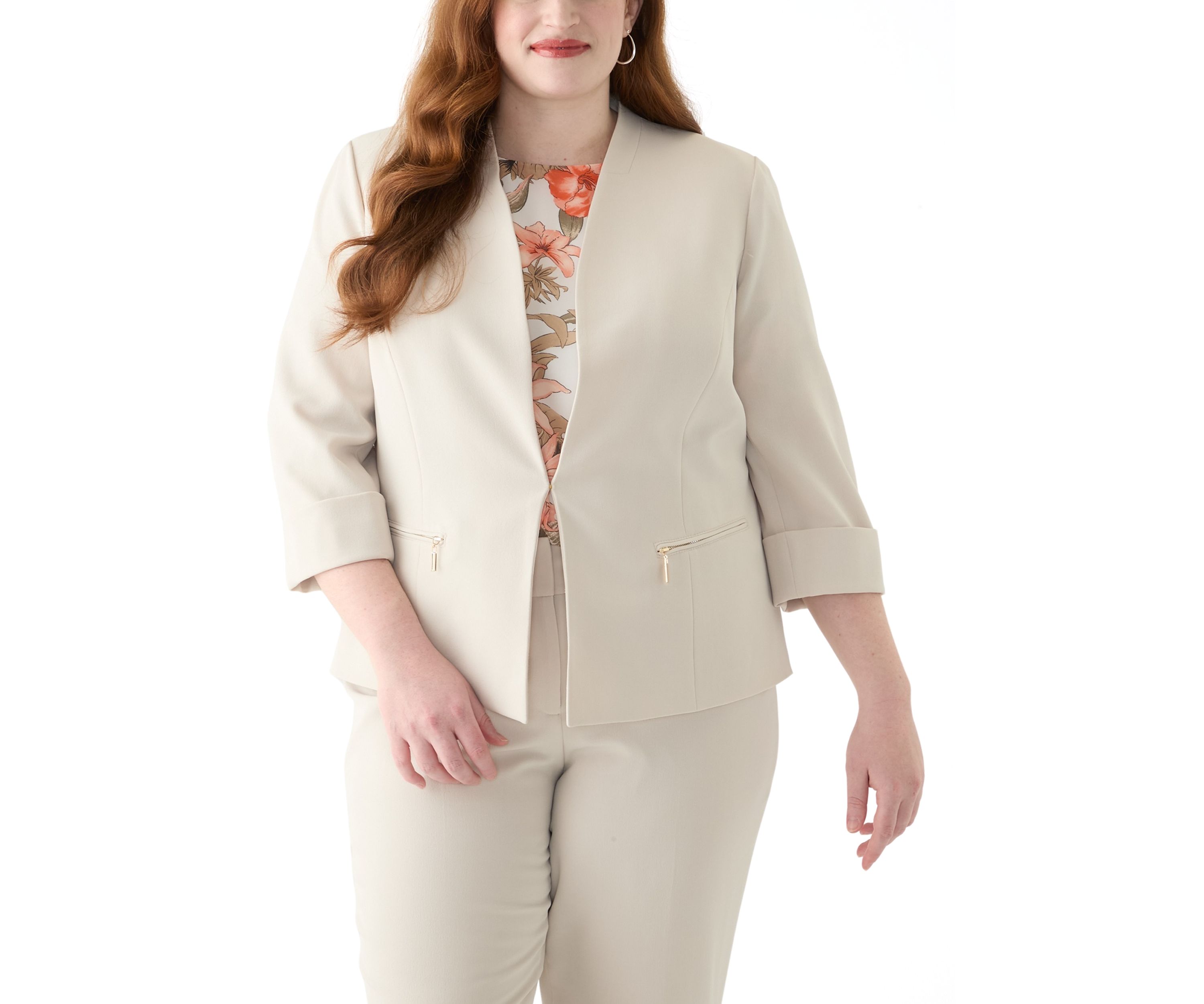 Plus Size One Button Panel Seamed Blazer
