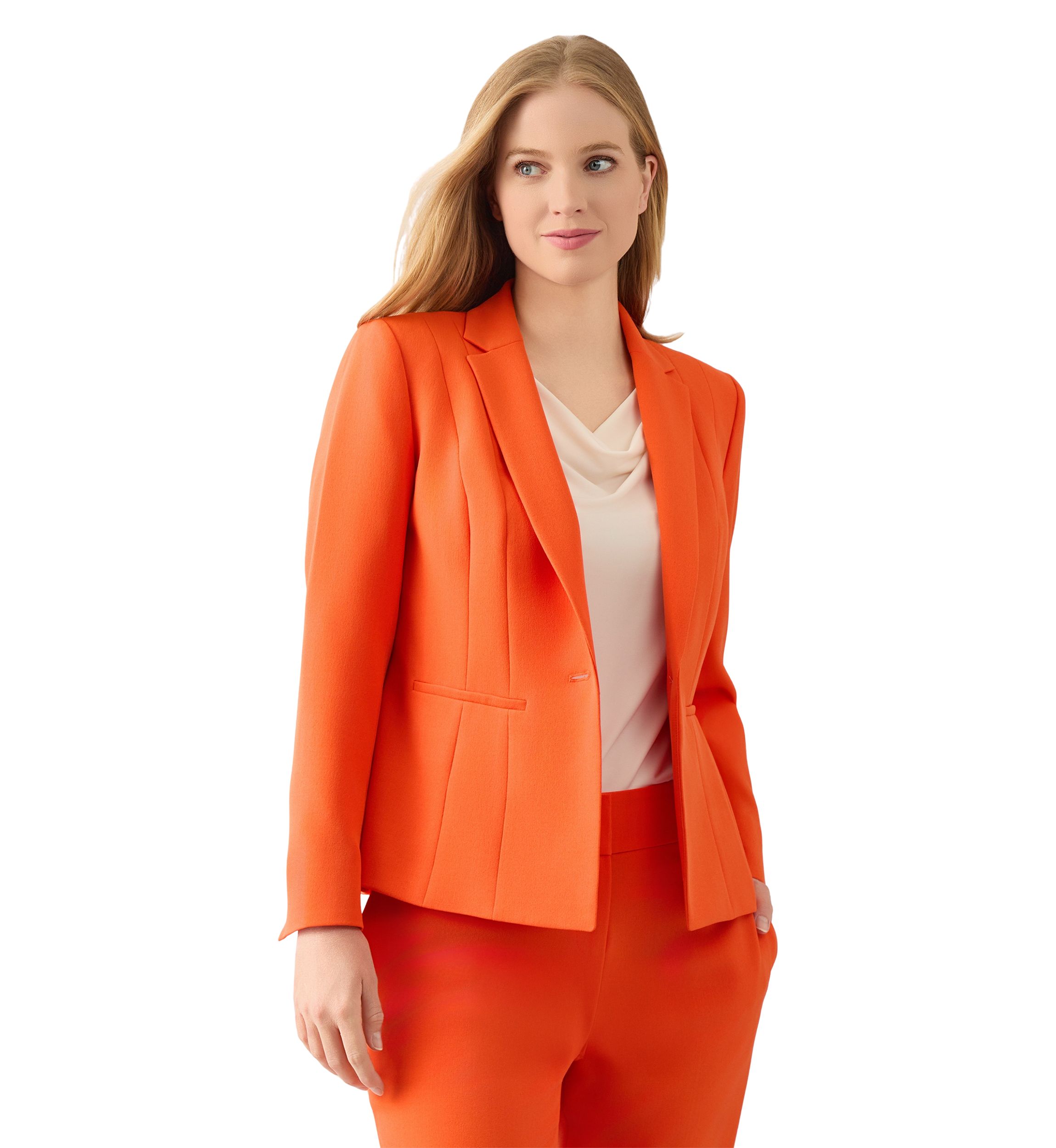 Petite Stretch Crepe One Button Seamed Jacket