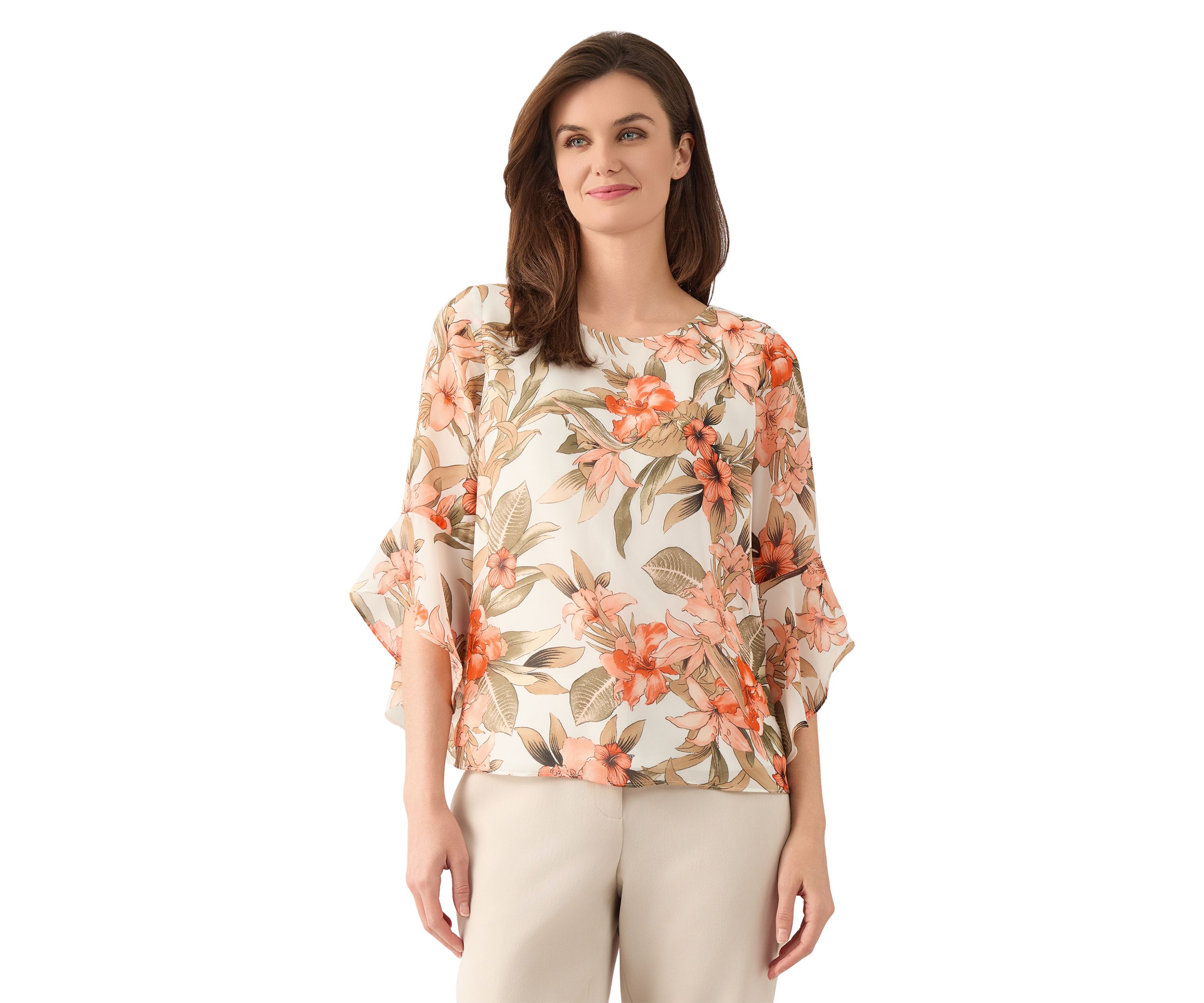 Petite Bell Sleeve Printed Blouse