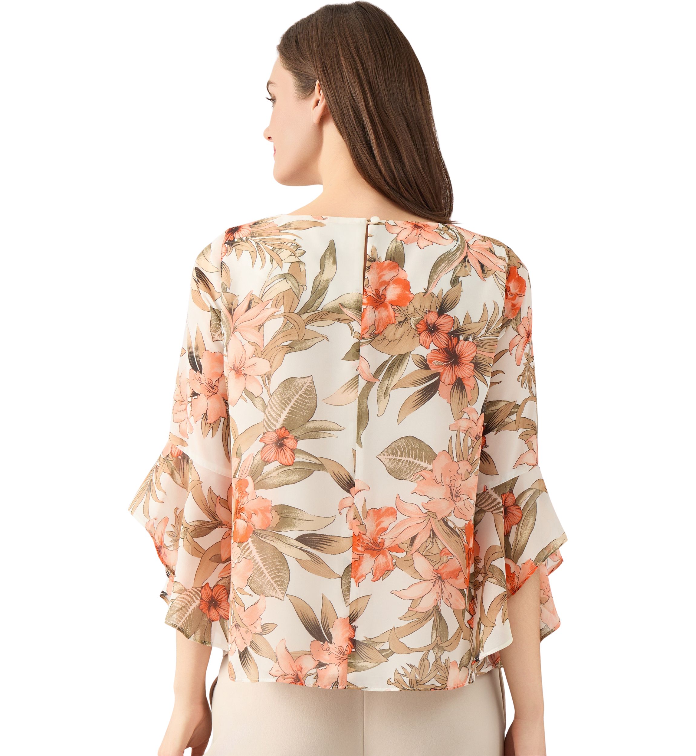 Petite Bell Sleeve Printed Blouse