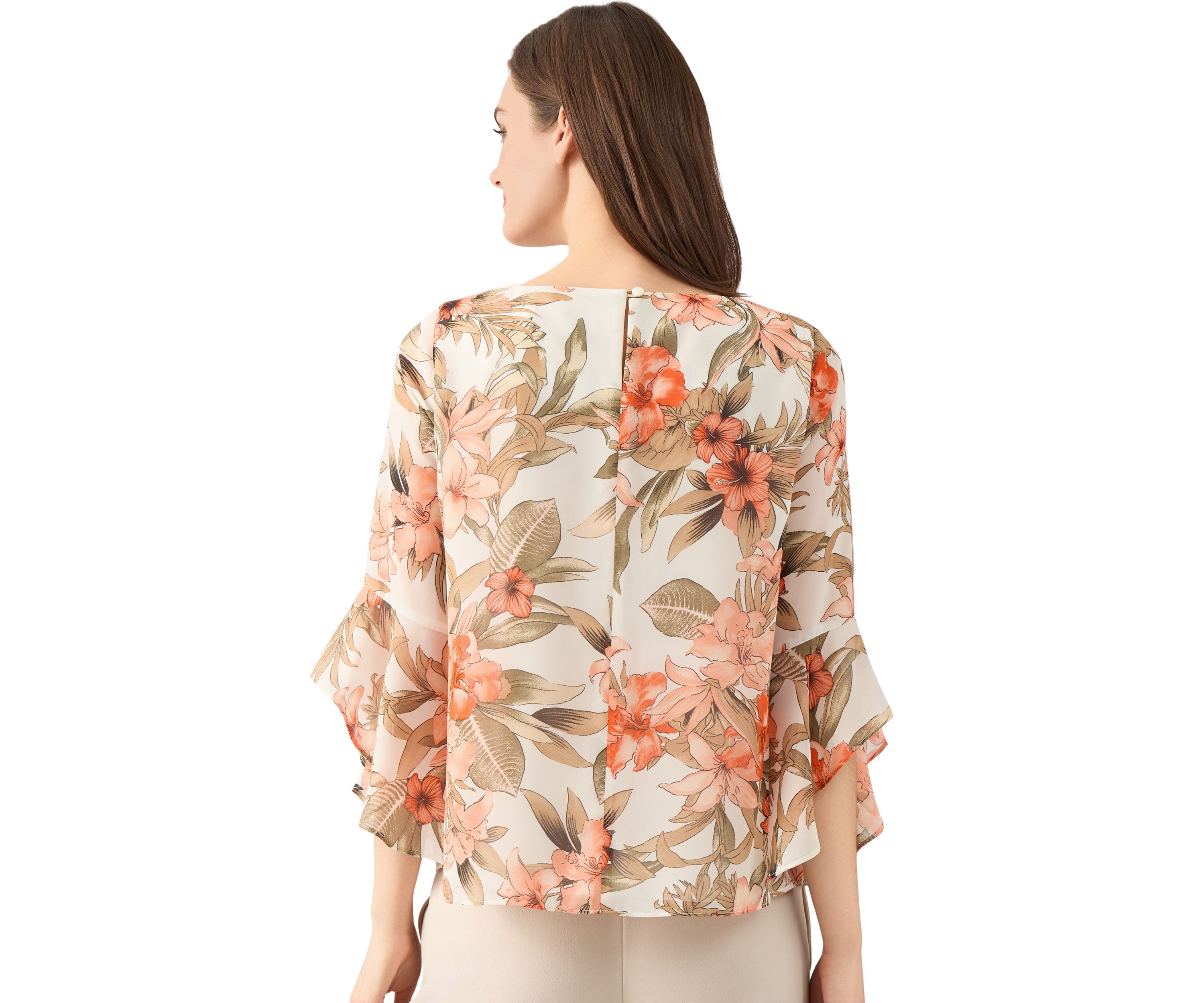 Petite Bell Sleeve Printed Blouse