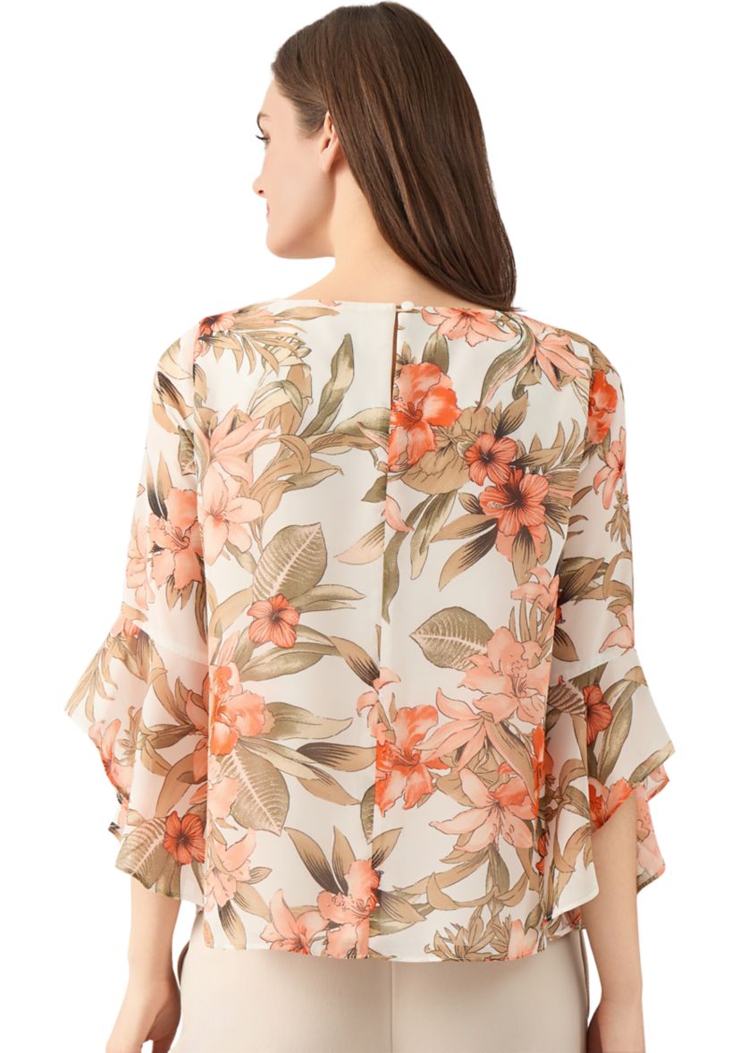Petite Bell Sleeve Printed Blouse