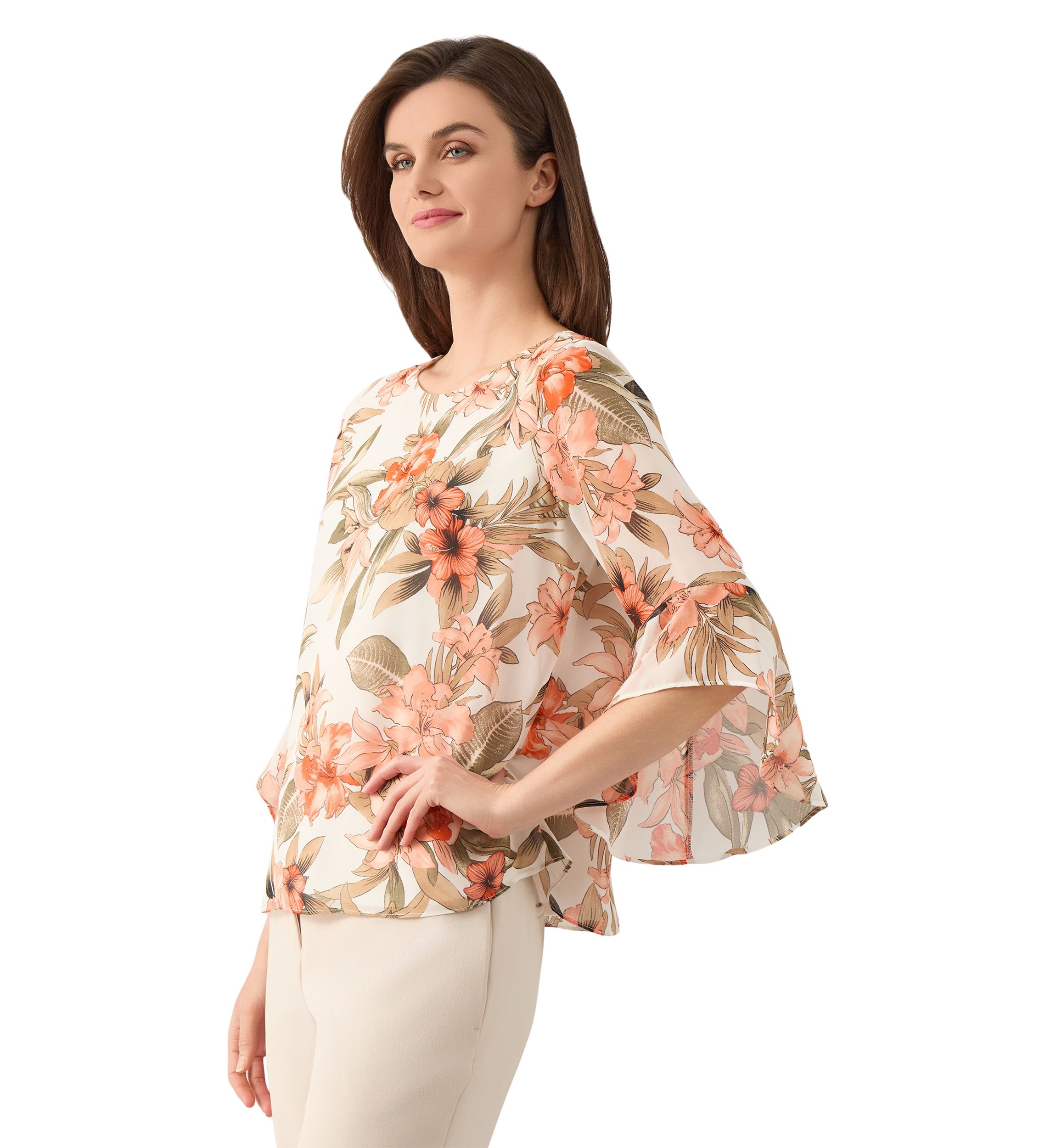 Petite Bell Sleeve Printed Blouse