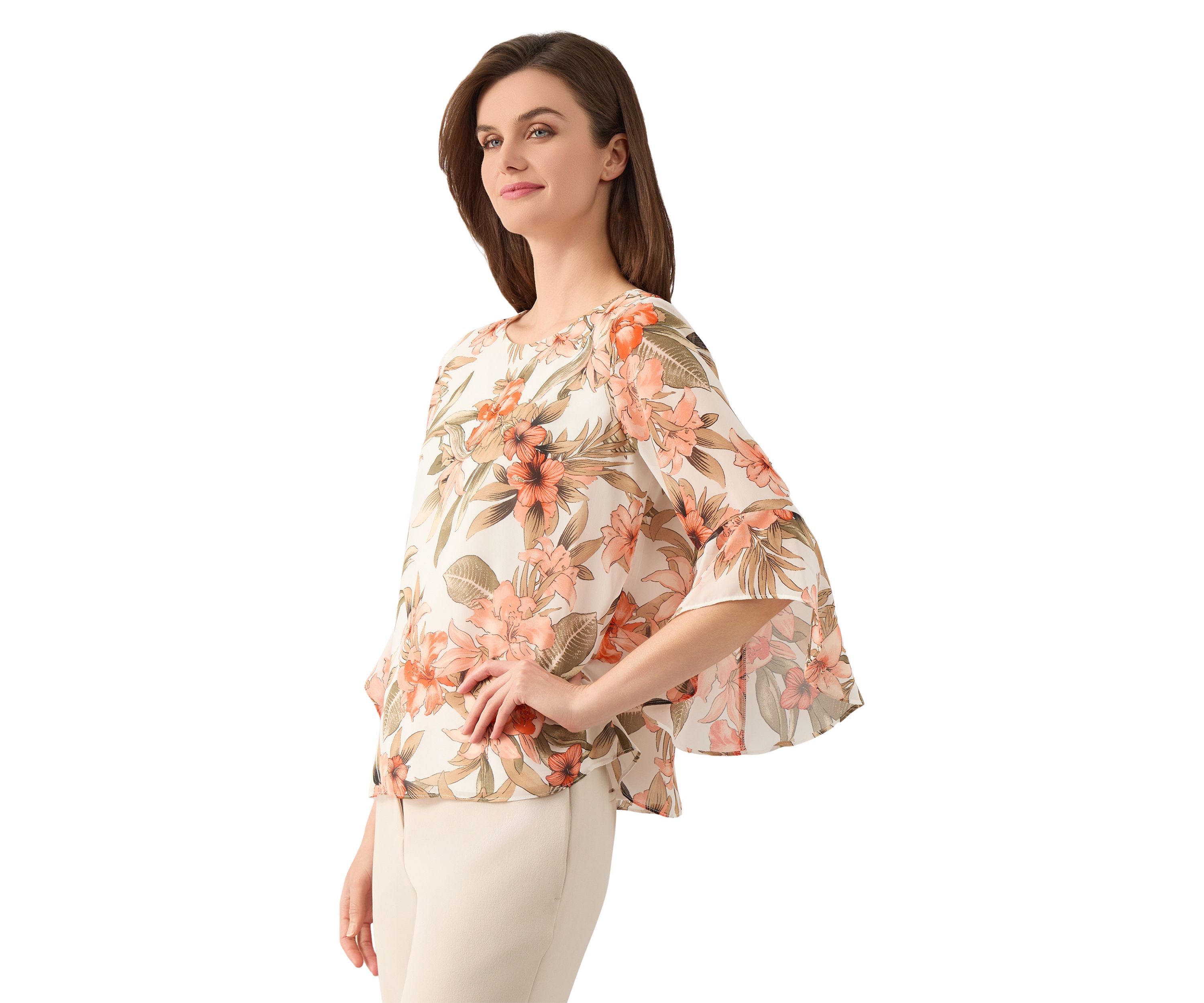 Petite Bell Sleeve Printed Blouse