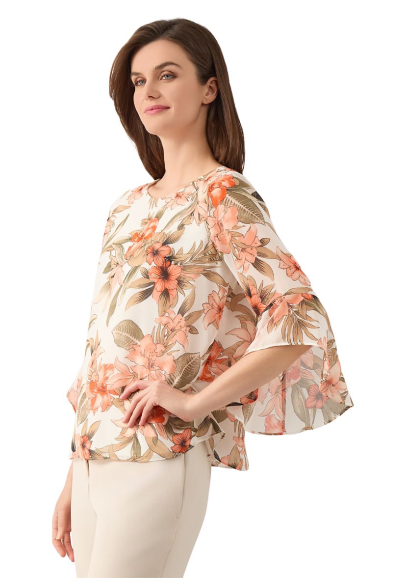 Petite Bell Sleeve Printed Blouse