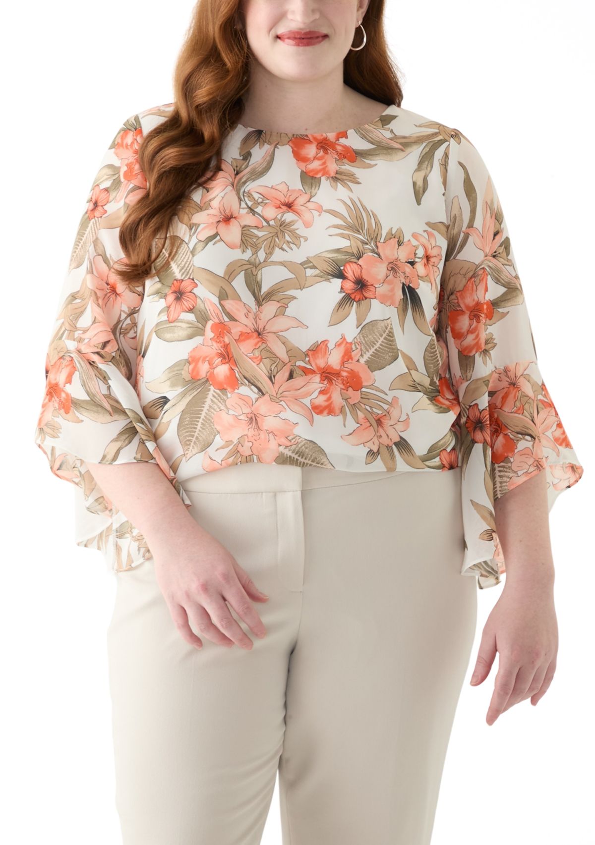 Plus Size Bell Sleeve Floral Blouse