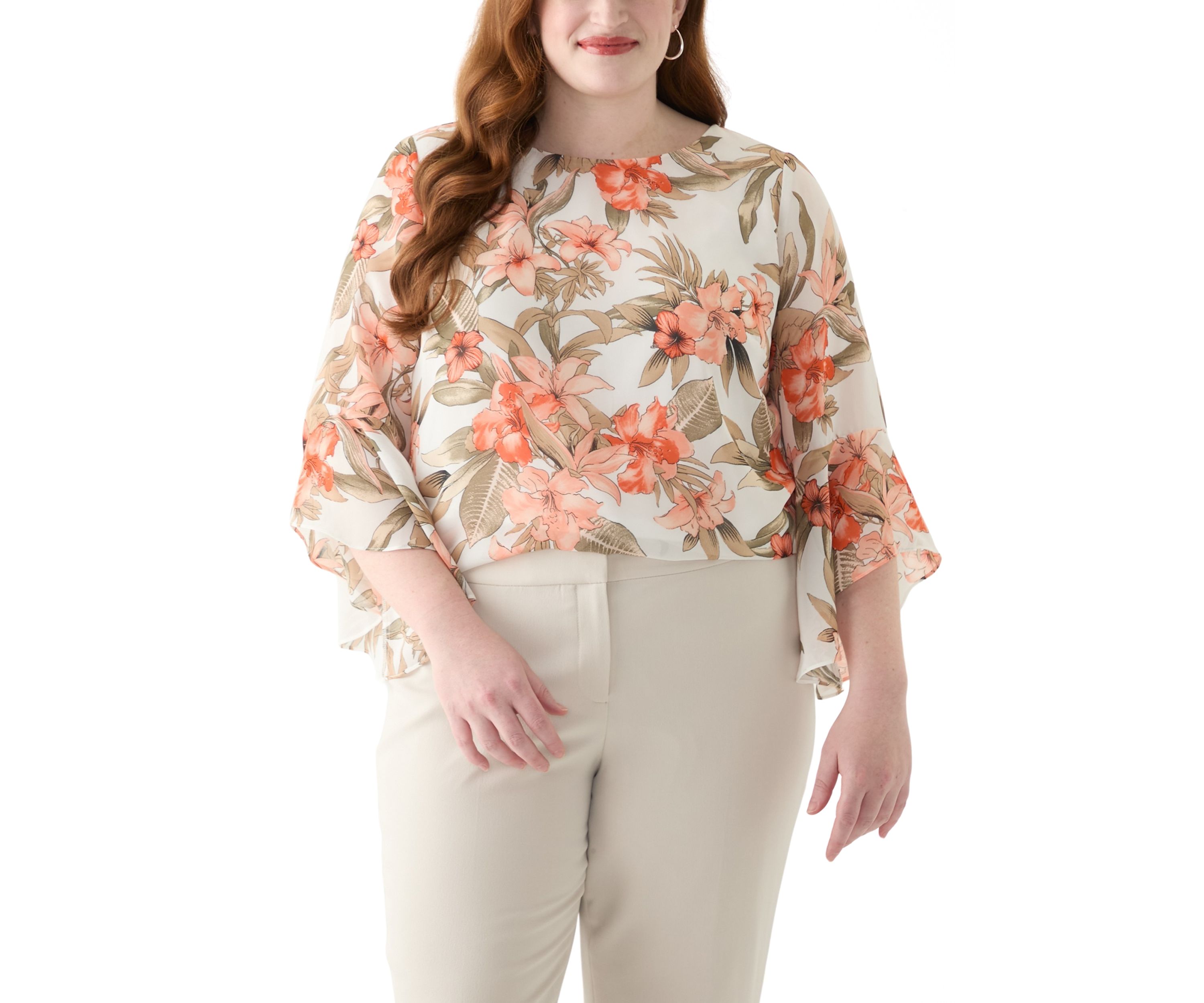 Plus Size Bell Sleeve Floral Blouse