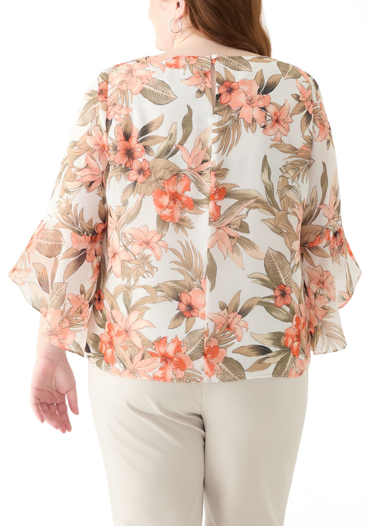 Plus Size Bell Sleeve Floral Blouse
