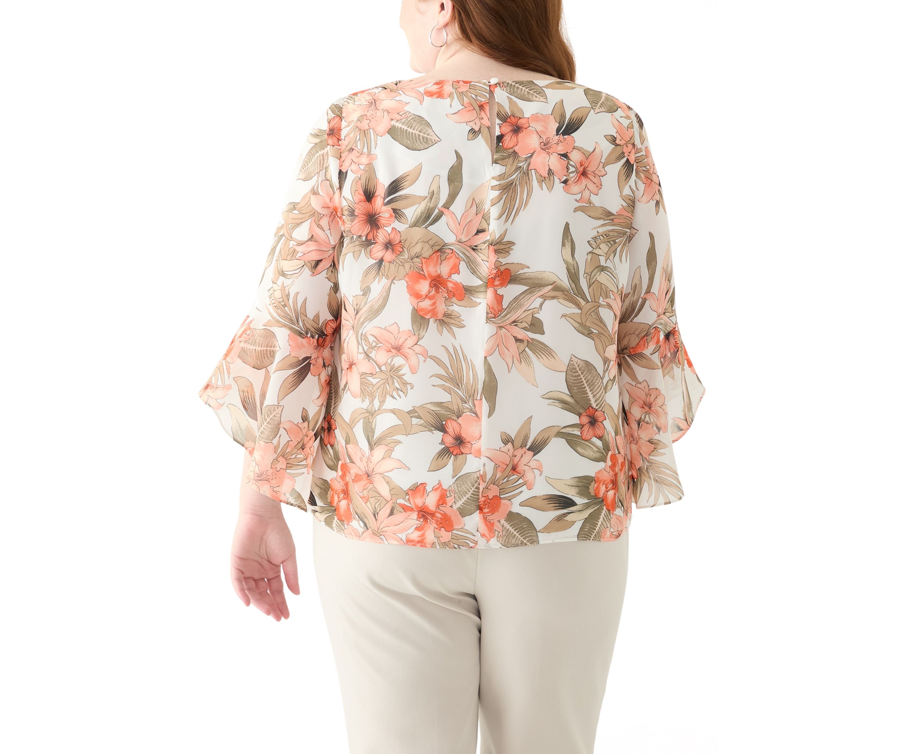 Plus Size Bell Sleeve Floral Blouse