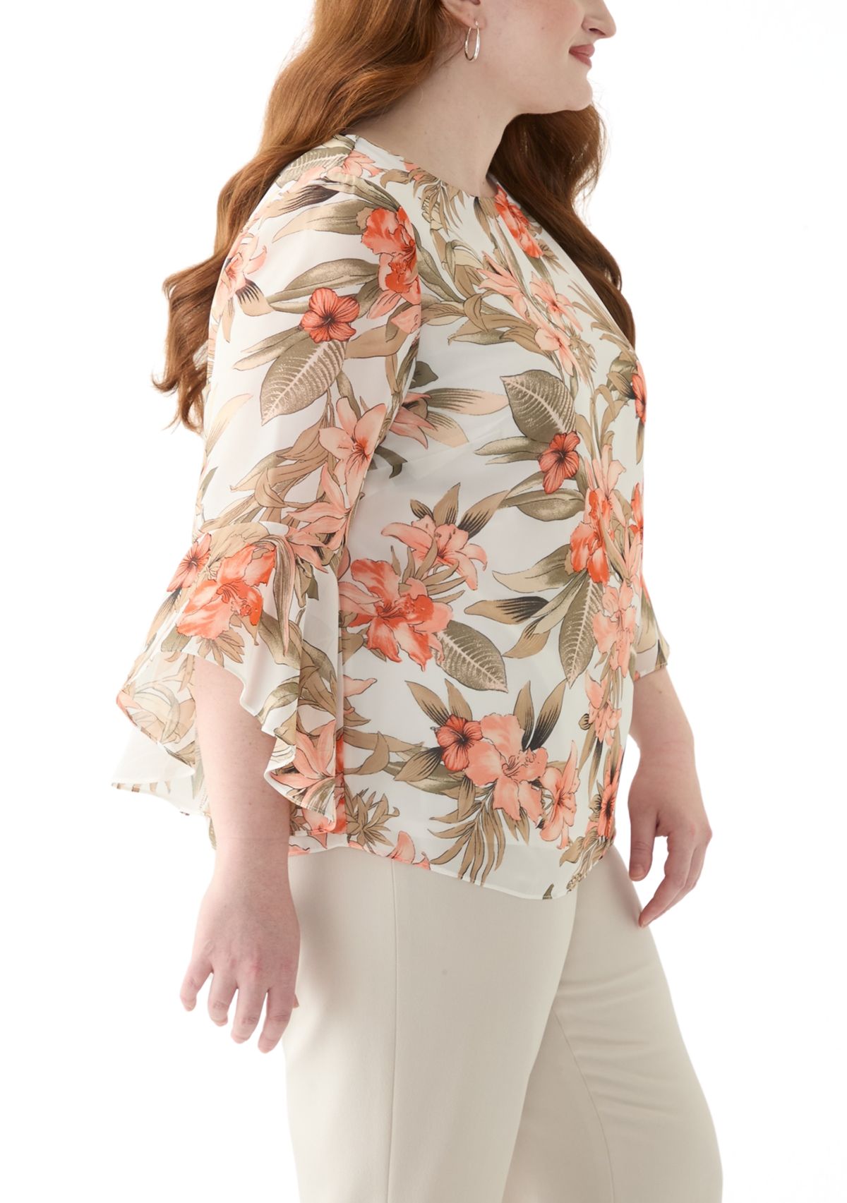 Plus Size Bell Sleeve Floral Blouse