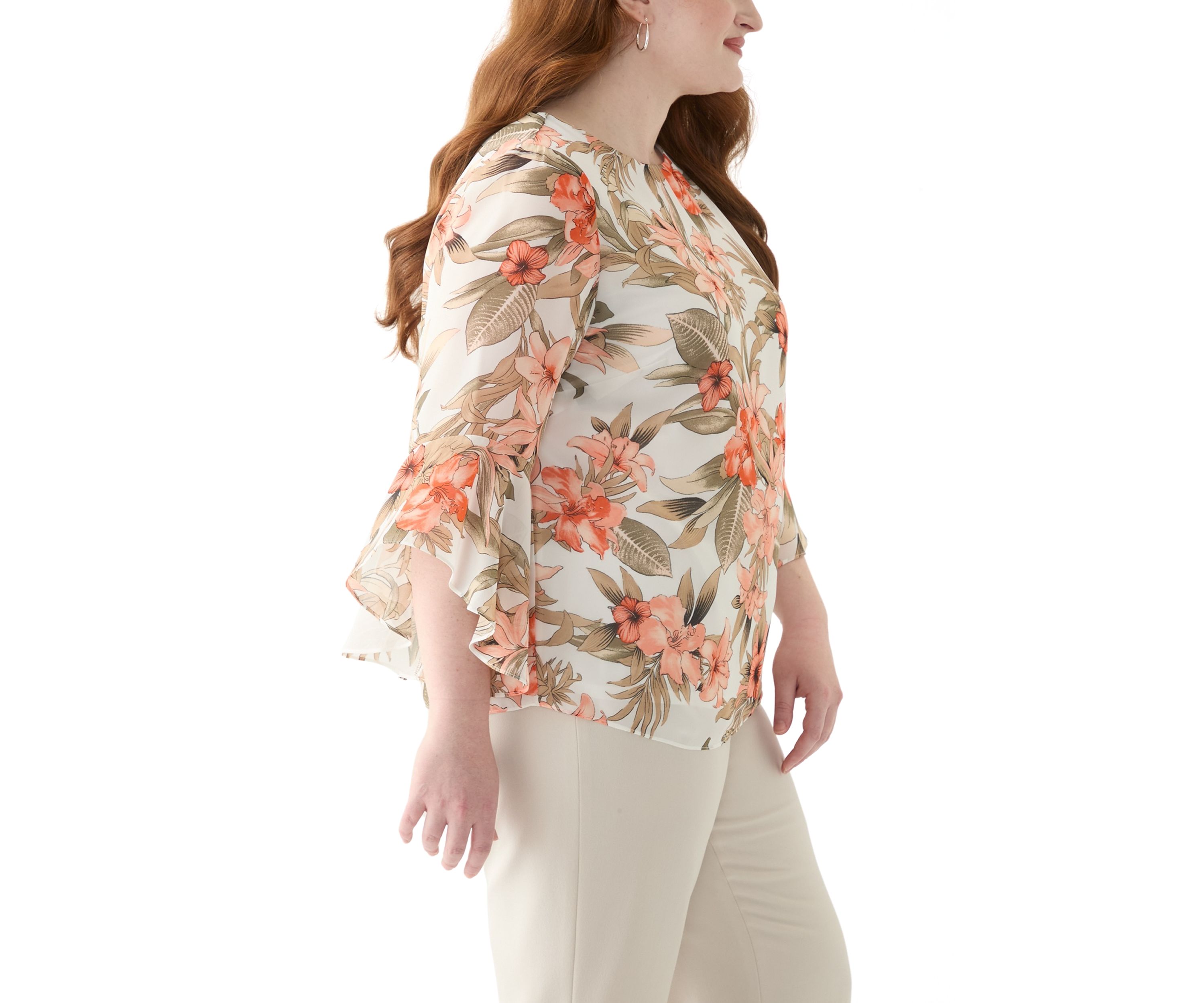 Plus Size Bell Sleeve Floral Blouse