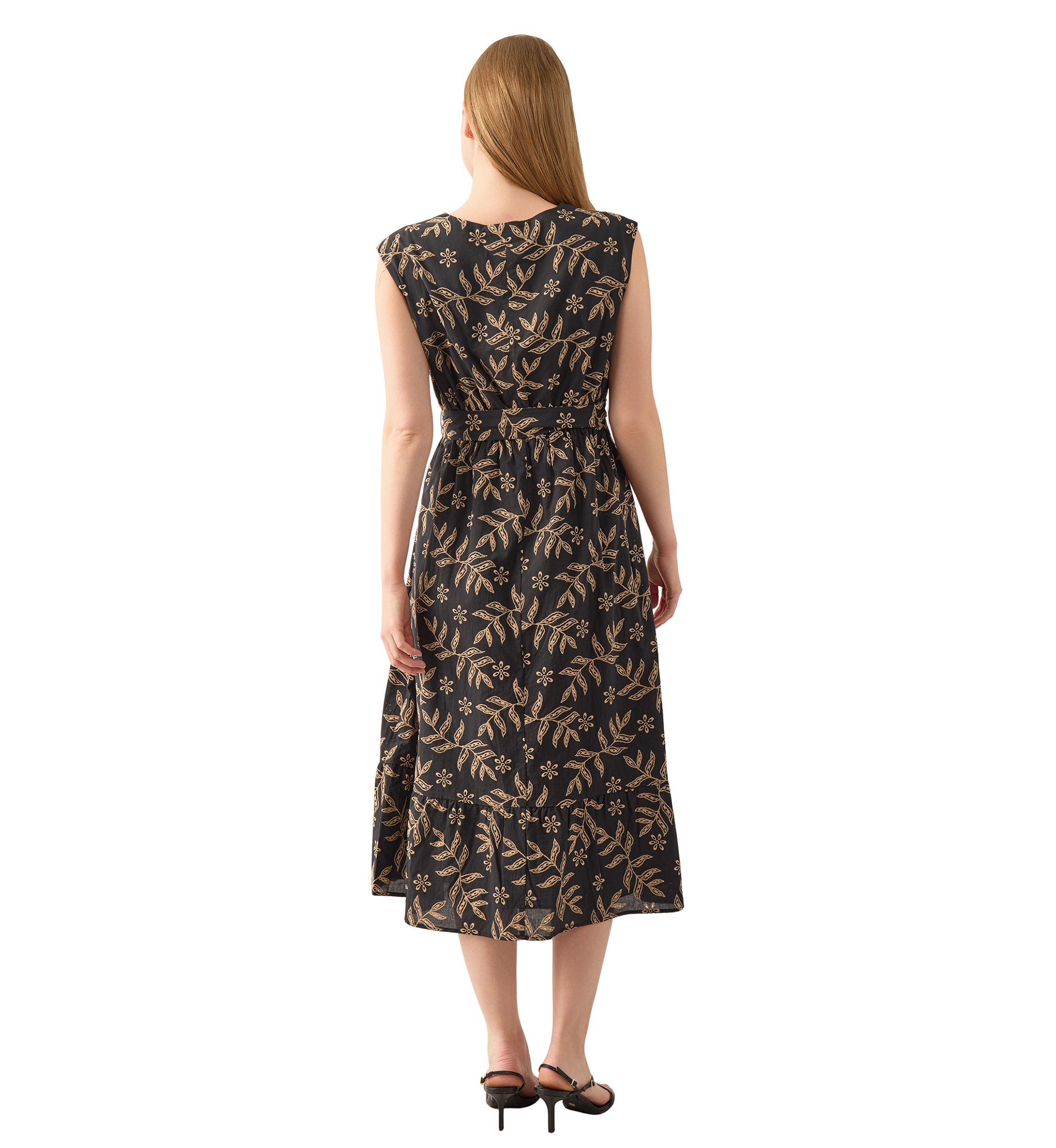 Womens Extended Cap Sleeve V-Neck Midi Tiered Dress