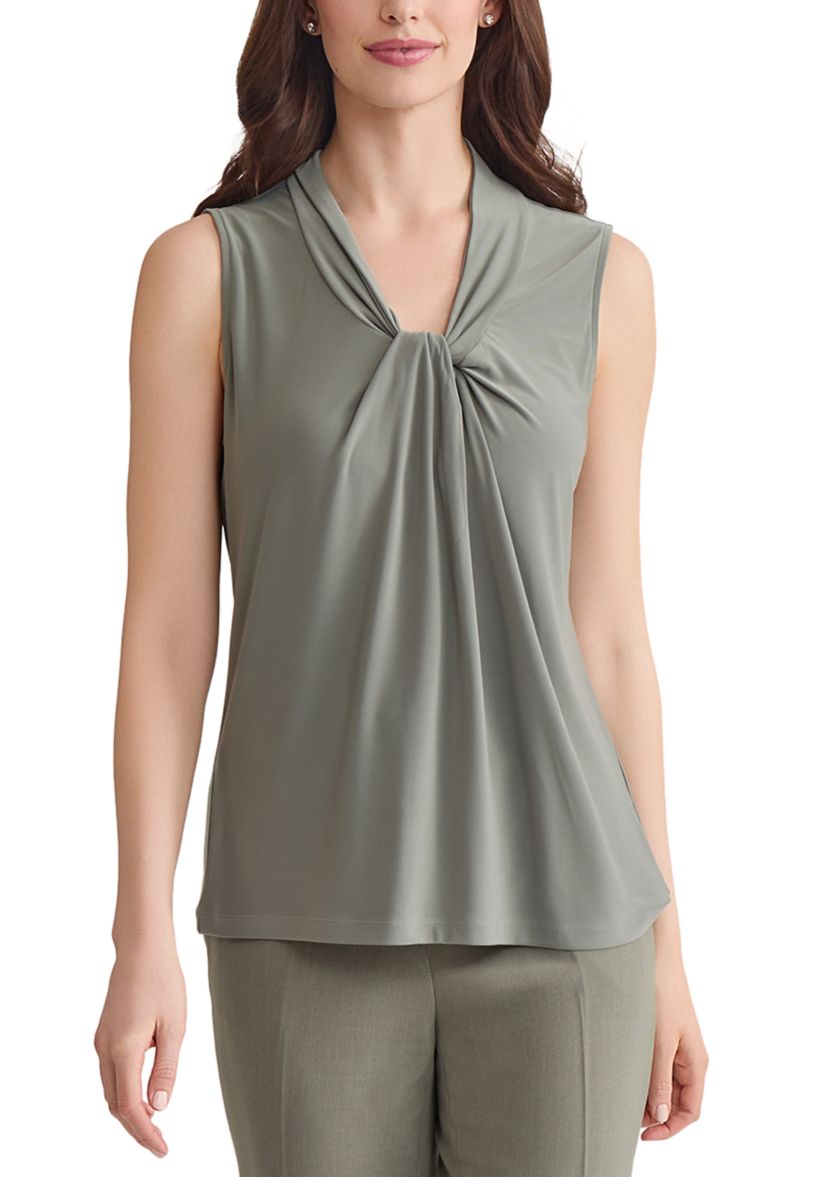 Womens Sleeveless Knot Front Knit Top