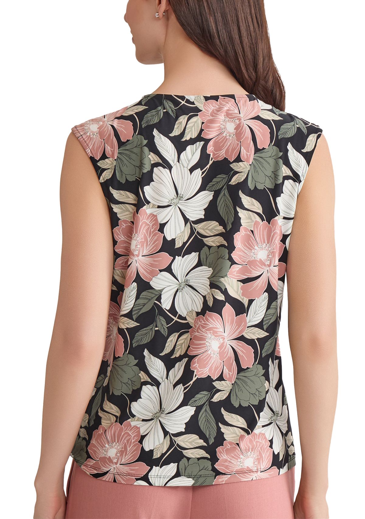 Womens Floral Printed Keyhole Neck Knit Top