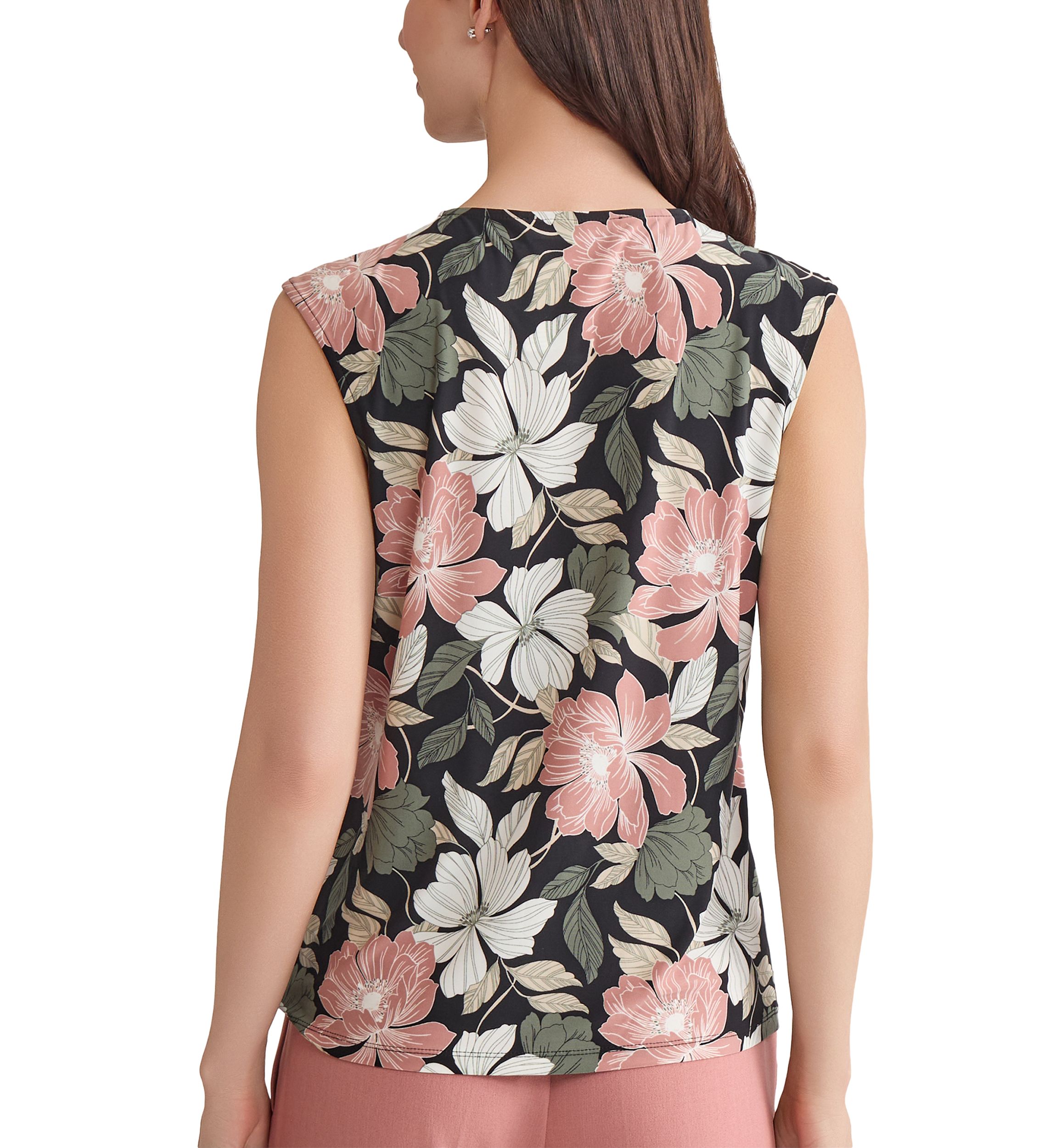 Petite Floral Printed Keyhole Neck Knit Top