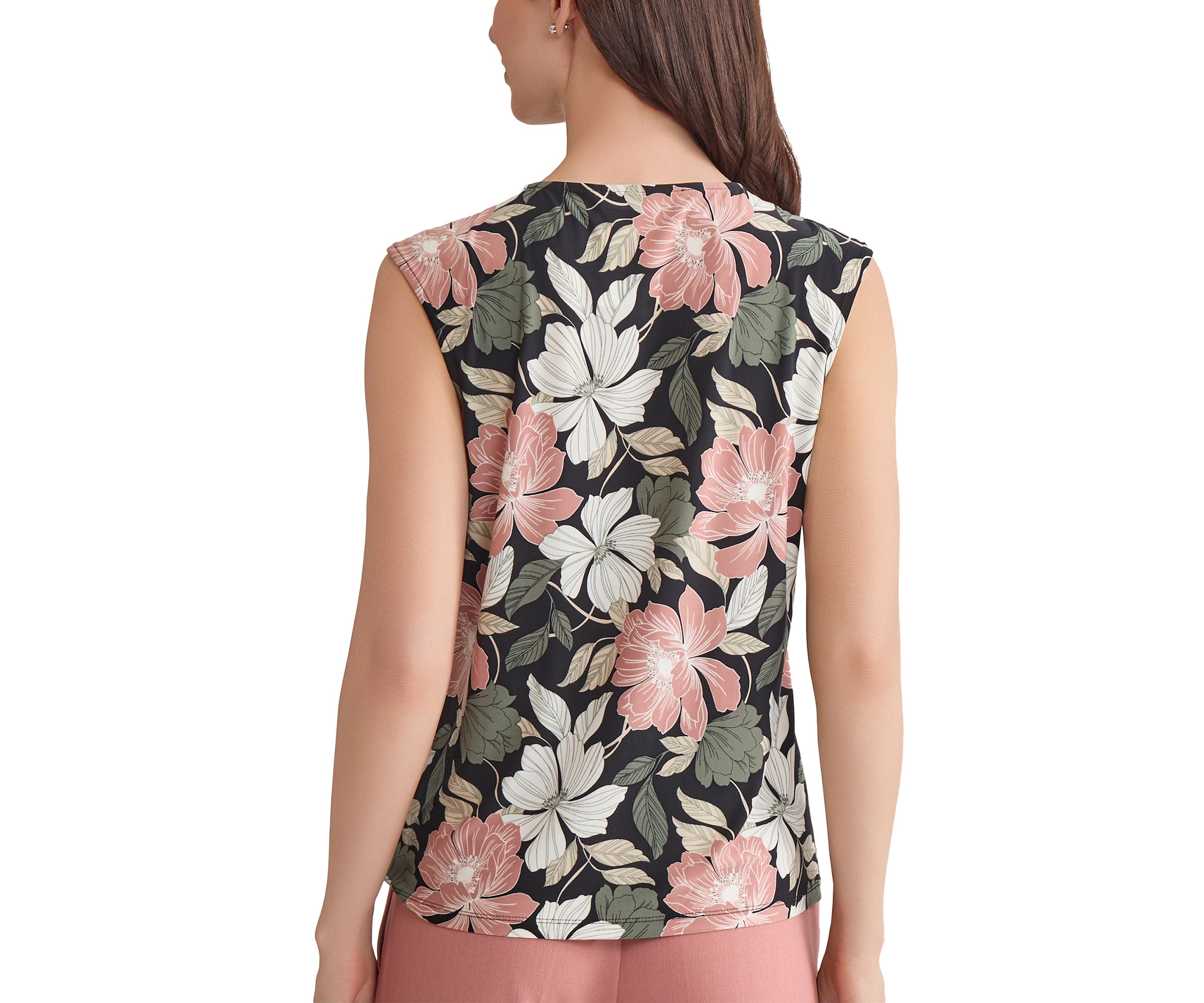 Petite Floral Printed Keyhole Neck Knit Top