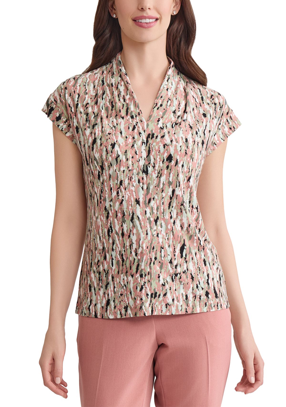 Womens Multi Printed V-Neck Knit Top