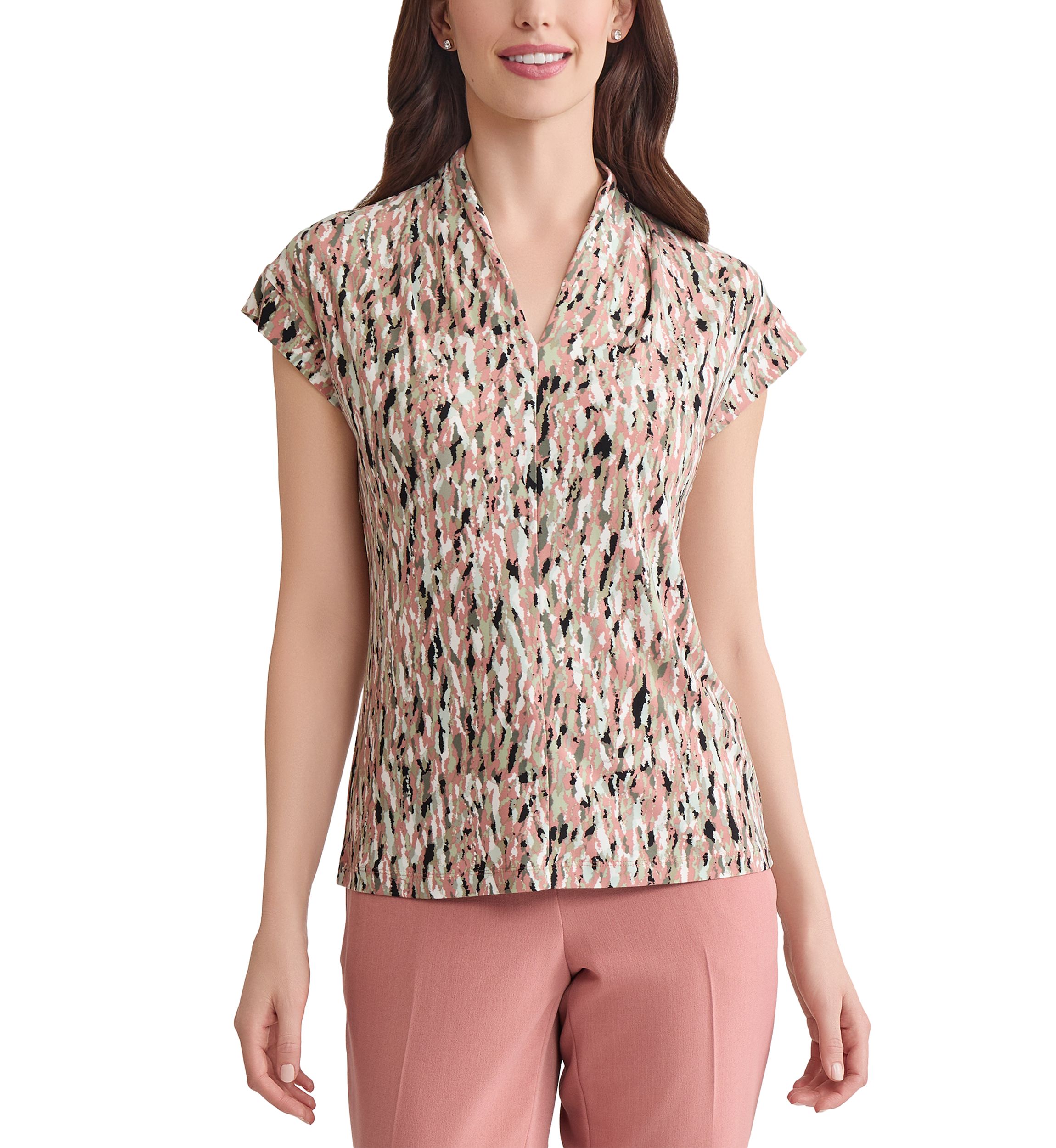 Womens Multi Printed V-Neck Knit Top