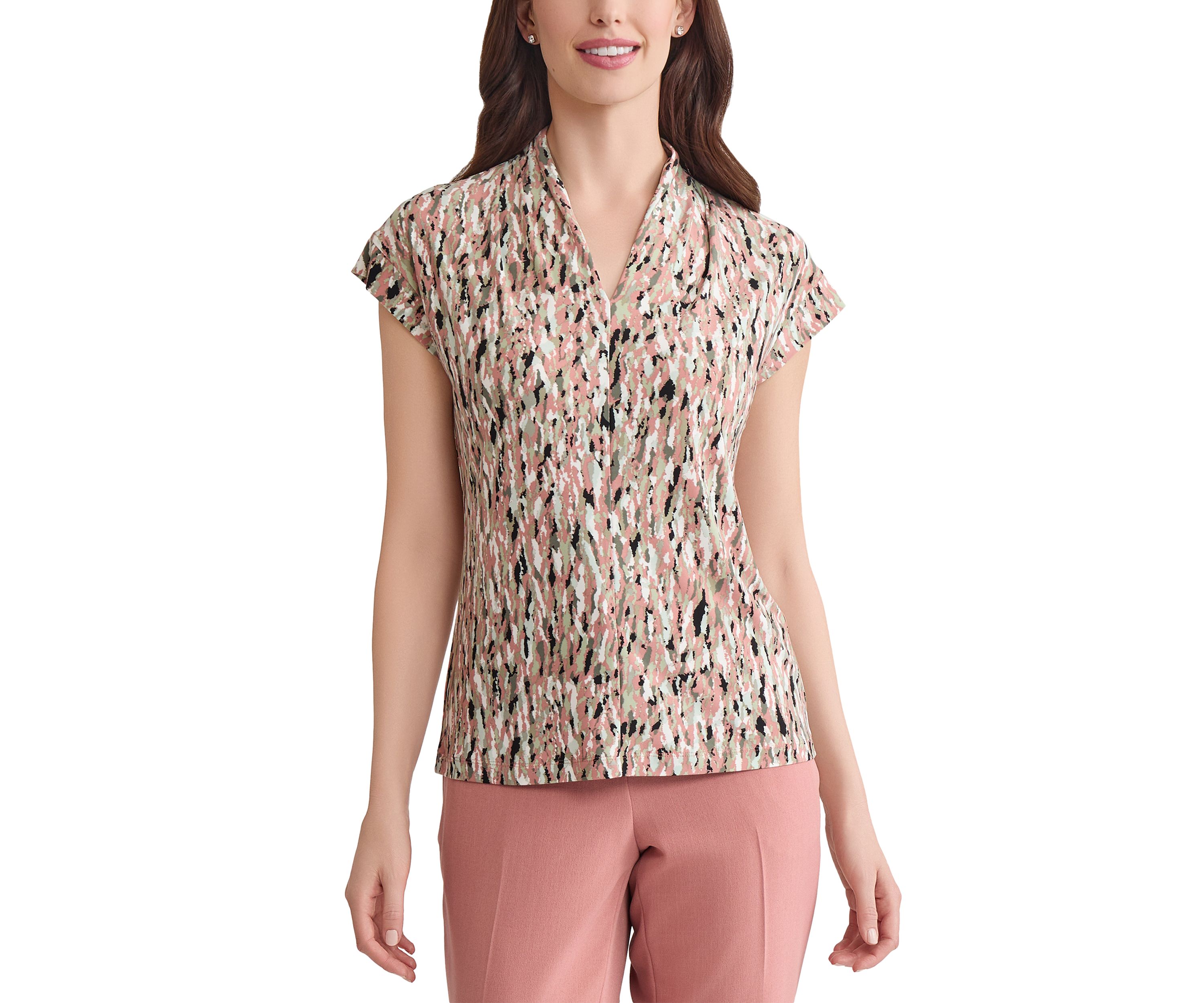 Womens Multi Printed V-Neck Knit Top