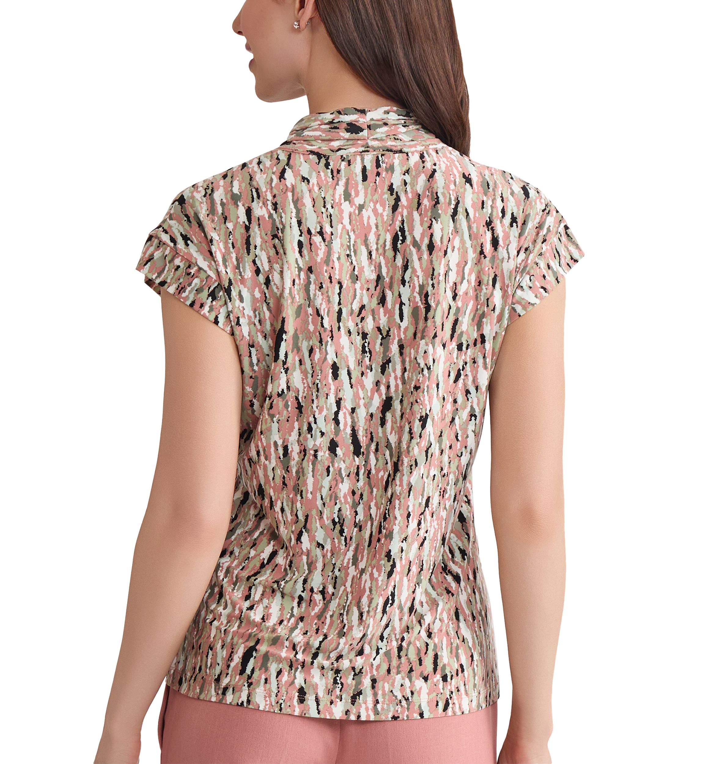 Womens Multi Printed V-Neck Knit Top