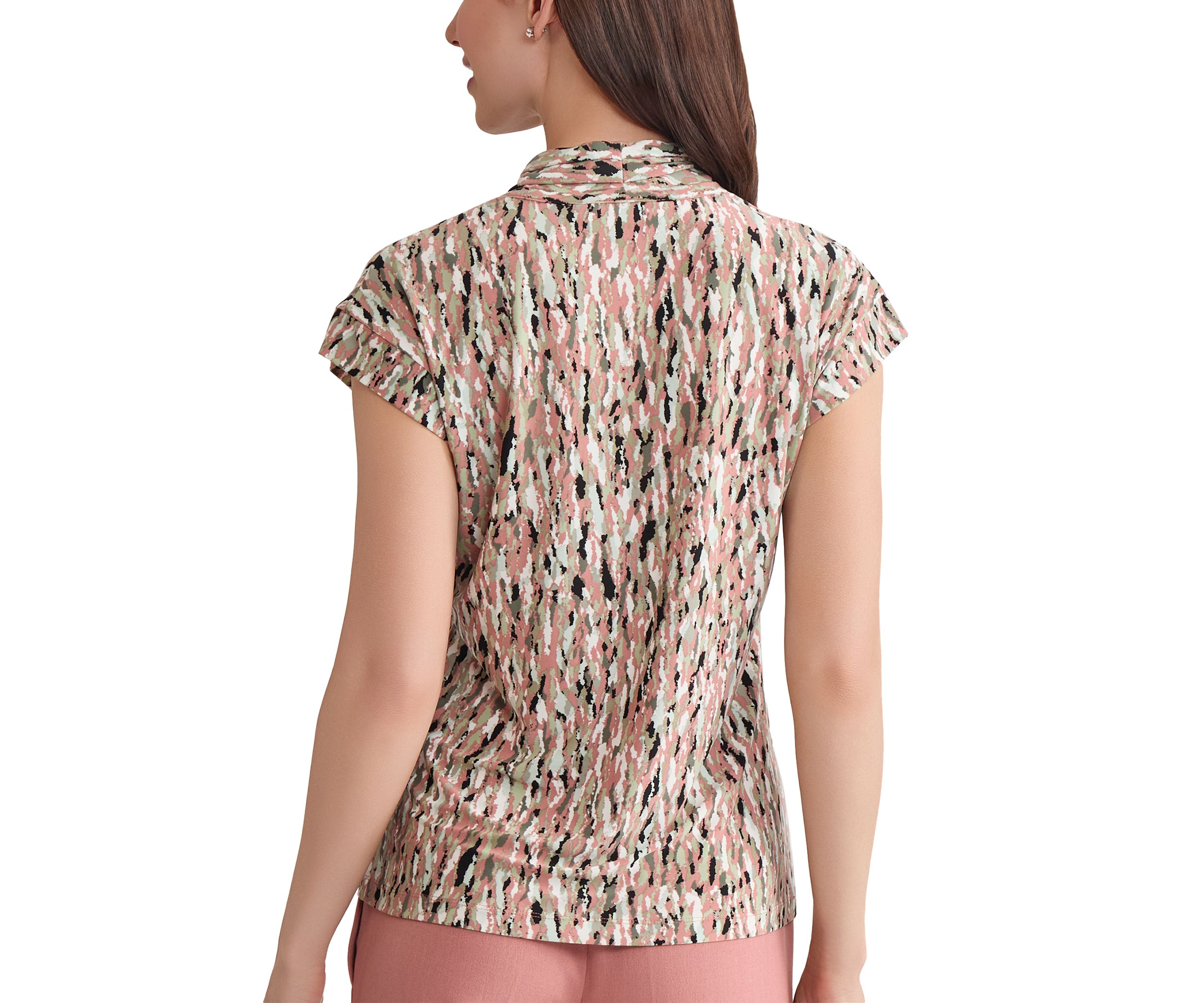 Womens Multi Printed V-Neck Knit Top