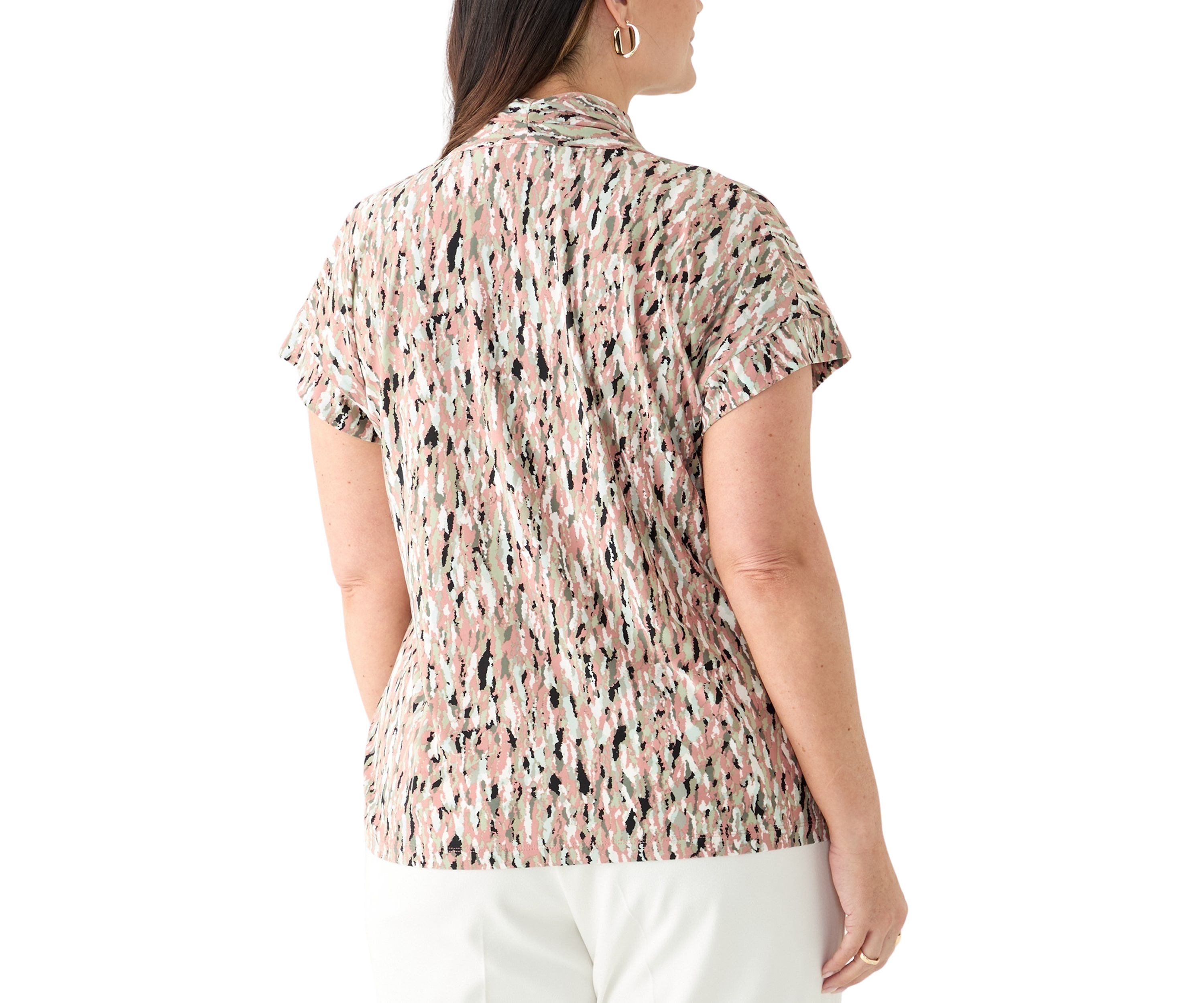 Plus Size Multi Print V-Neck Knit Top 