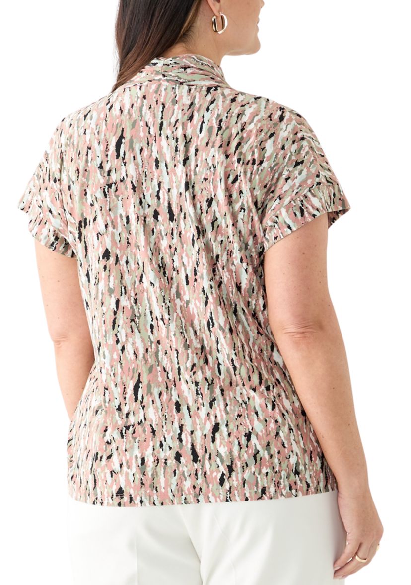 Plus Size Multi Print V-Neck Knit Top 
