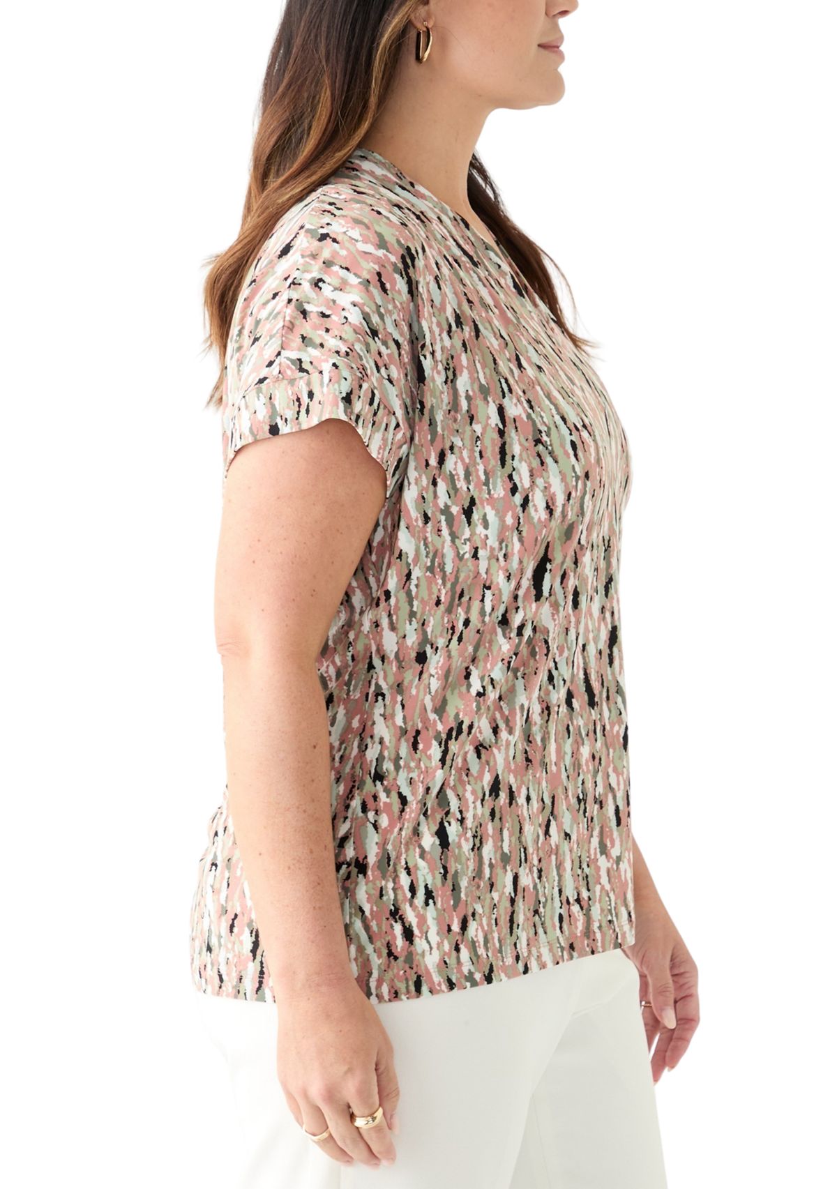 Plus Size Multi Print V-Neck Knit Top 