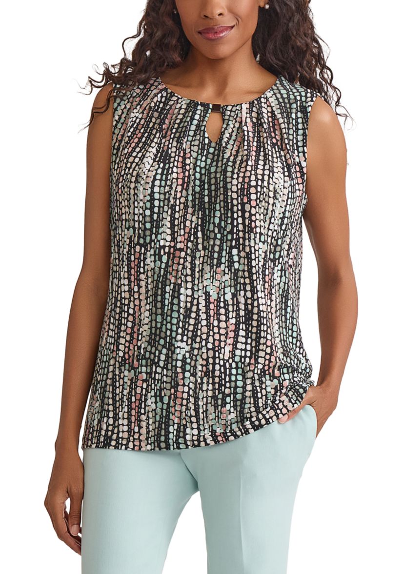 Womens Line Dot Print Sleeveless Knit Top