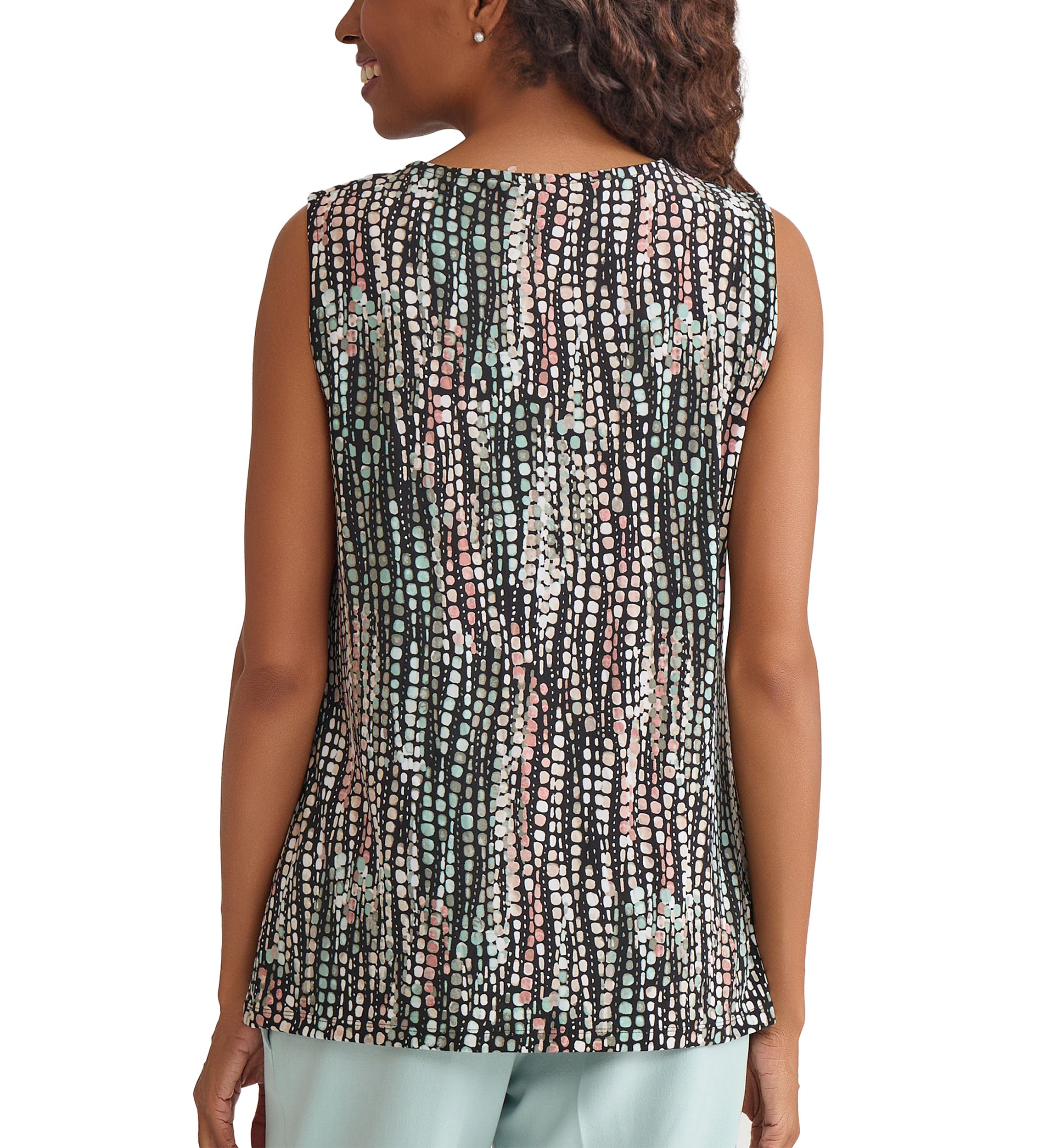 Womens Line Dot Print Sleeveless Knit Top
