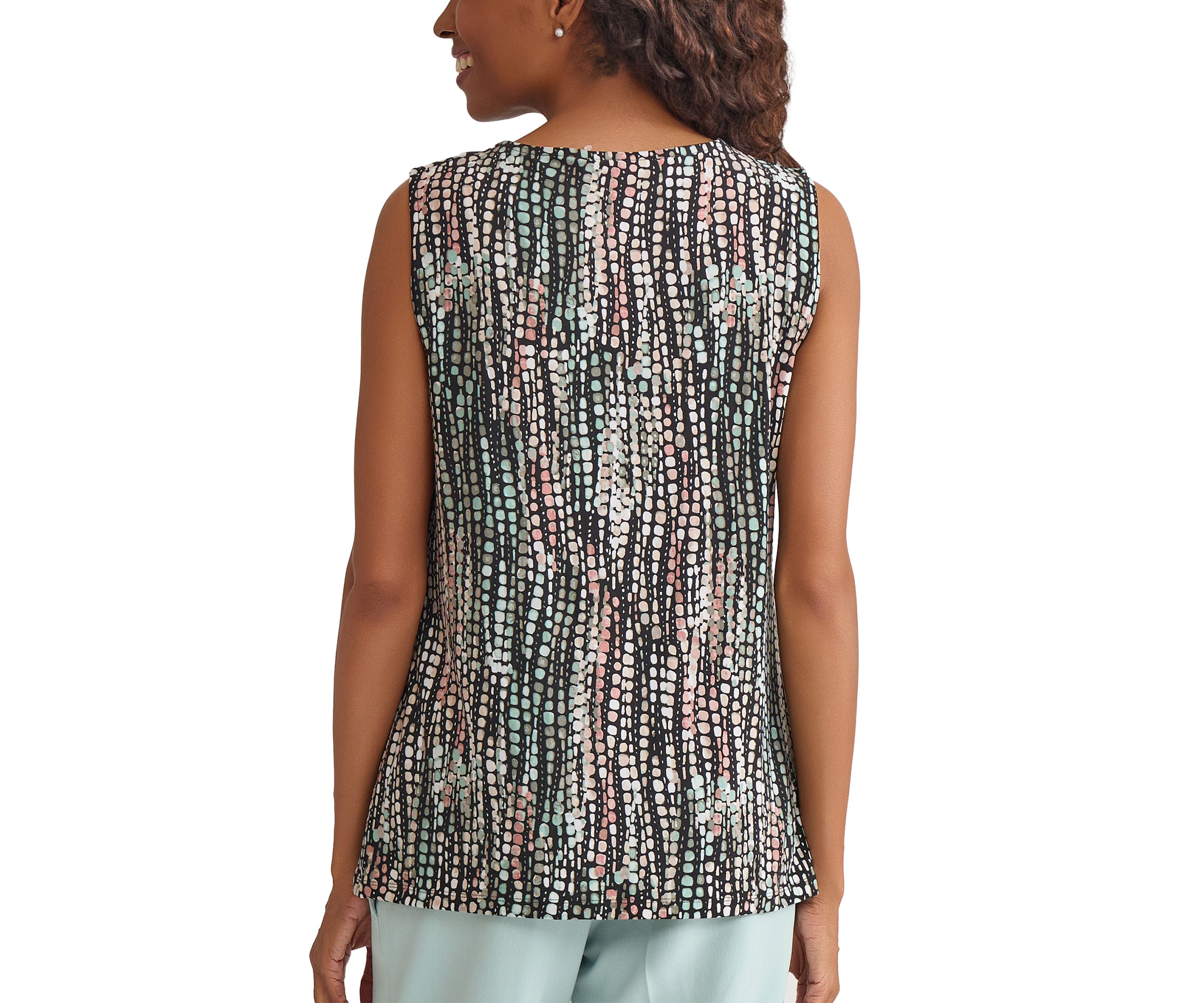 Womens Line Dot Print Sleeveless Knit Top