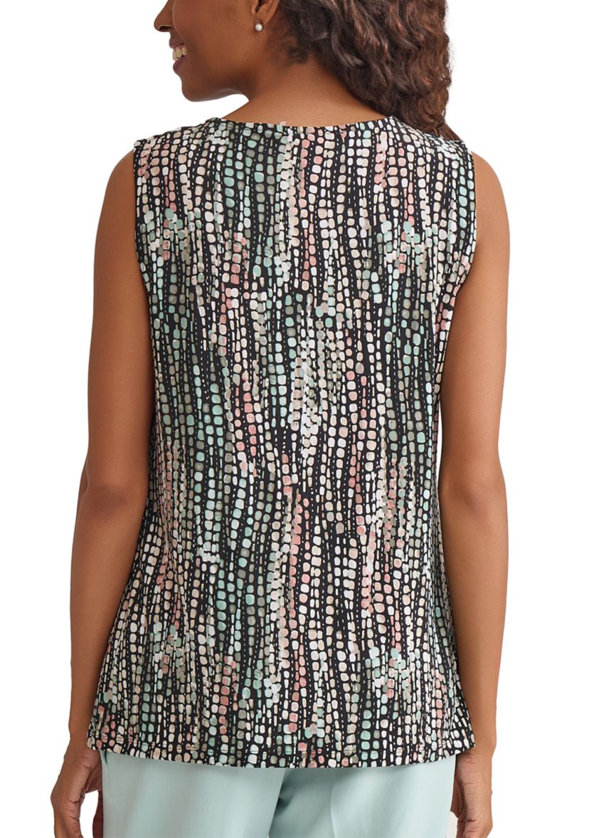 Womens Line Dot Print Sleeveless Knit Top