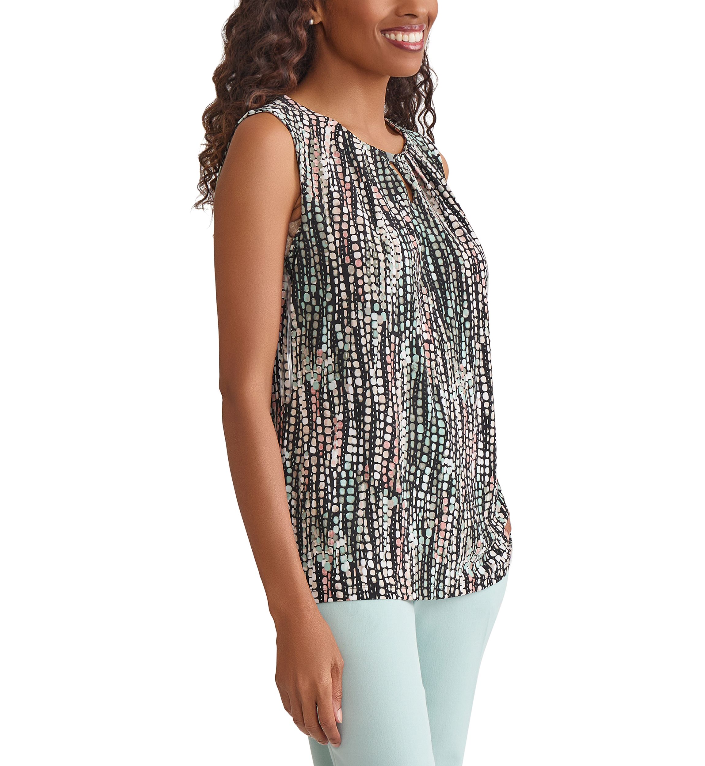 Womens Line Dot Print Sleeveless Knit Top