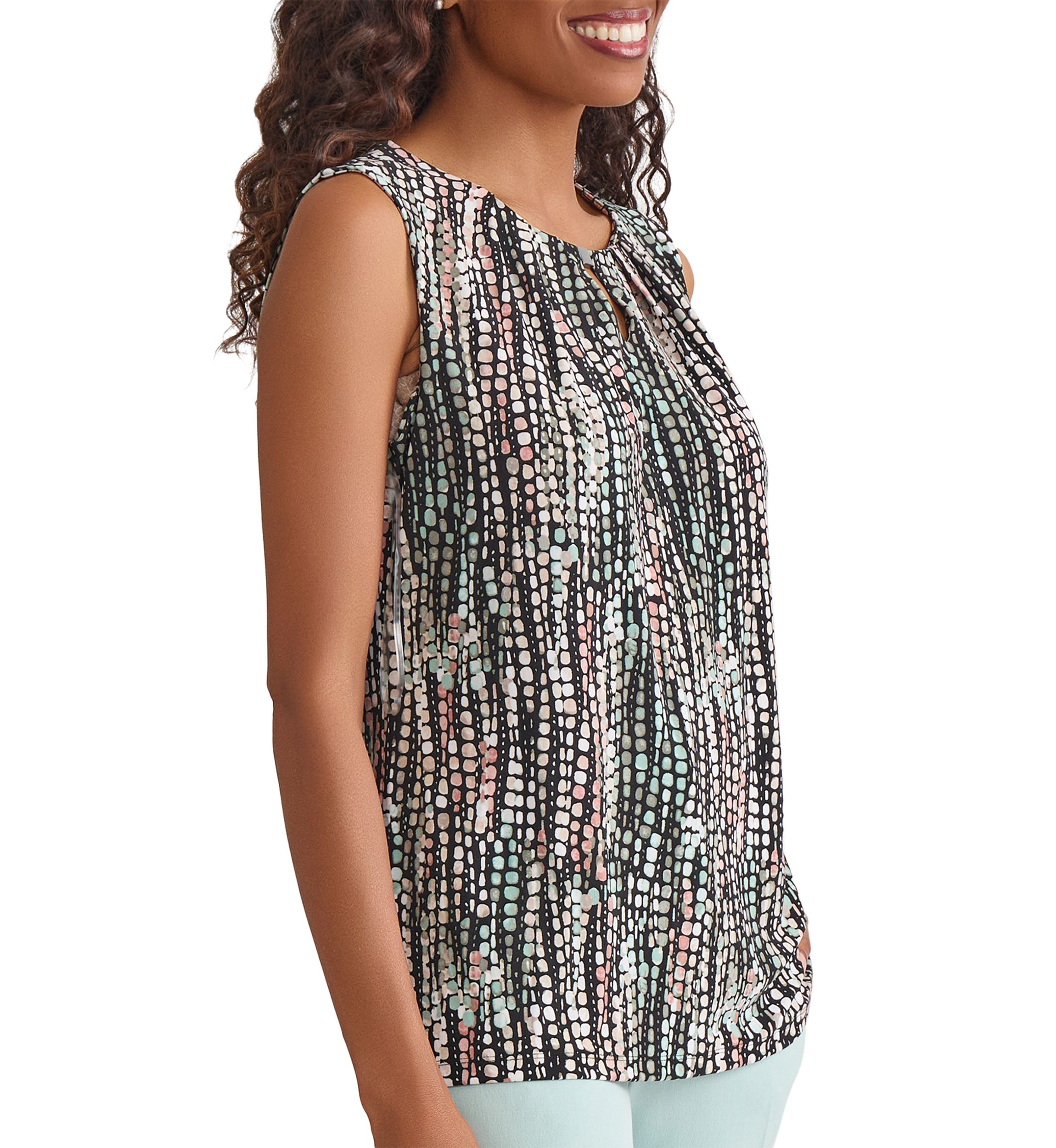 Womens Line Dot Print Sleeveless Knit Top